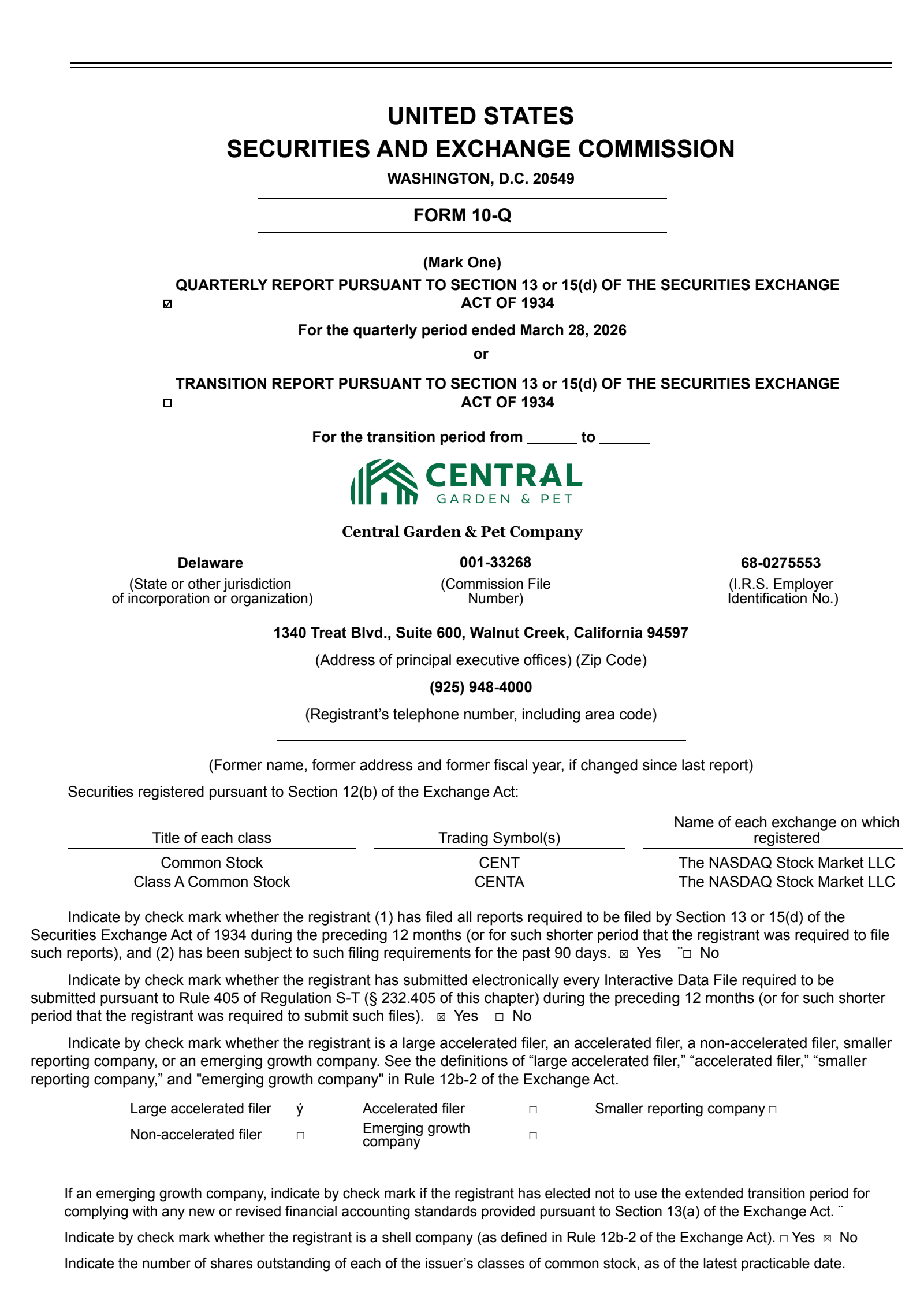 Central Garden & Pet's Q2 2026 Quarterly report