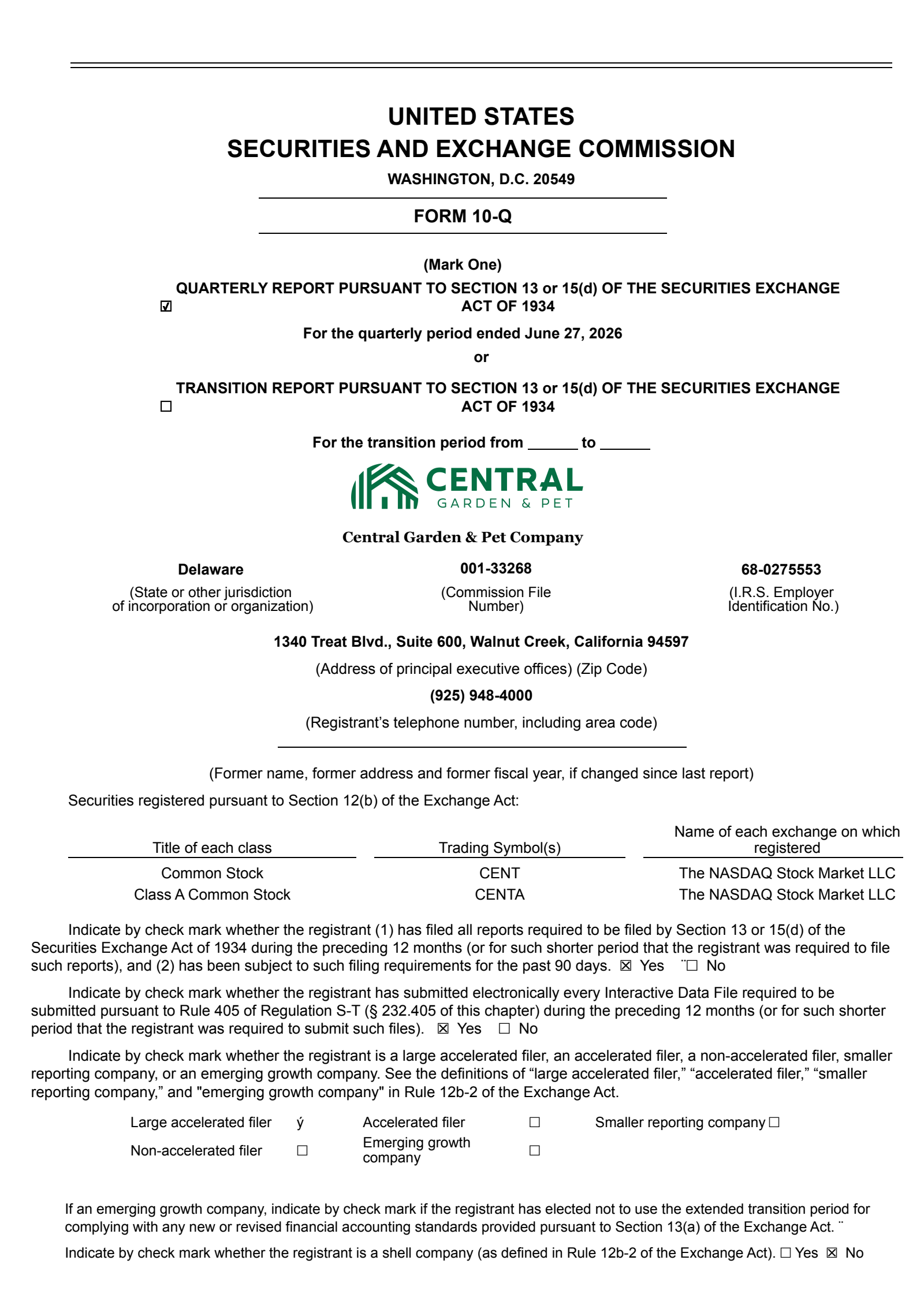 Central Garden & Pet's Q3 2026 Quarterly report