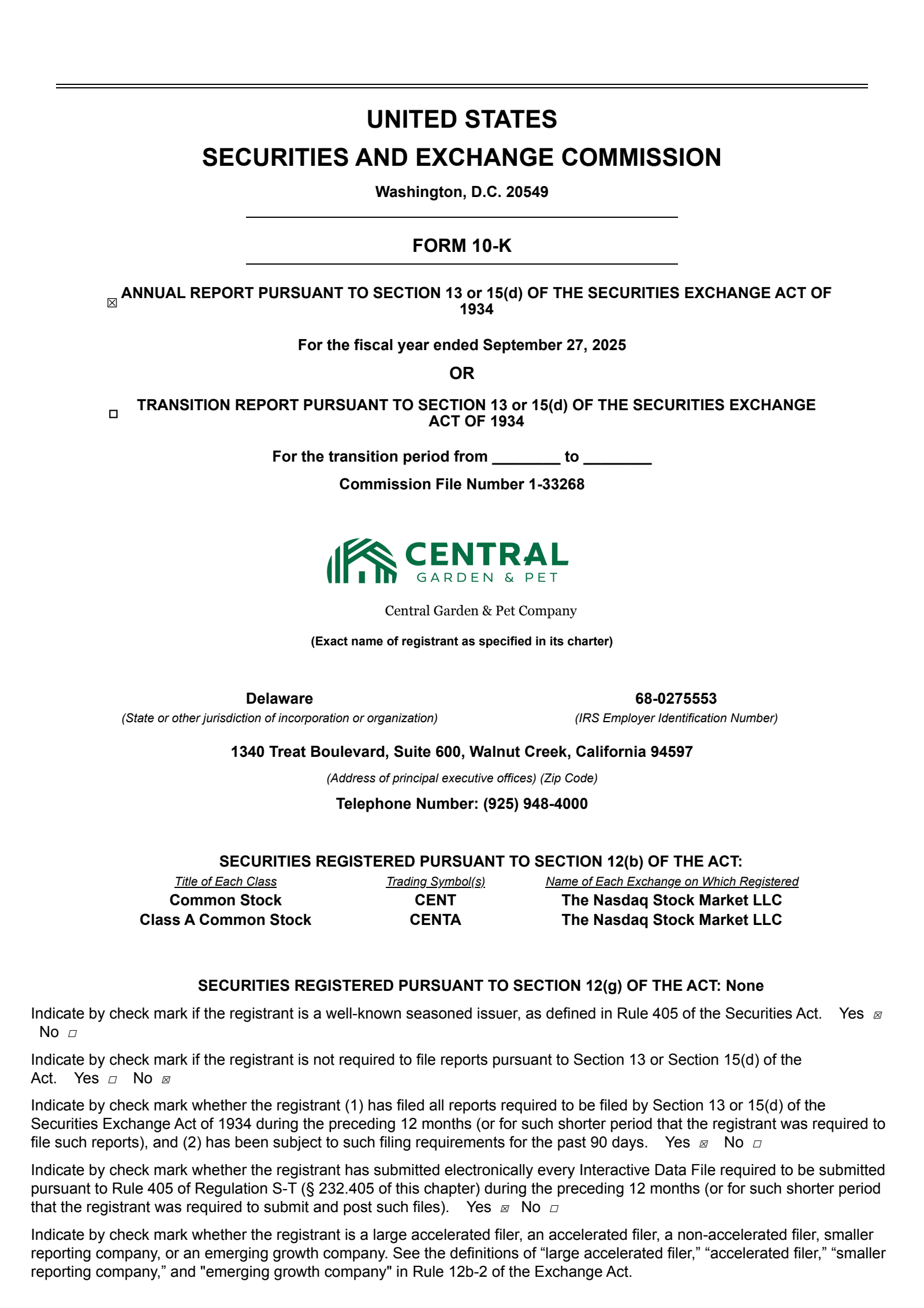 Central Garden & Pet's Q4 2025 Annual Report