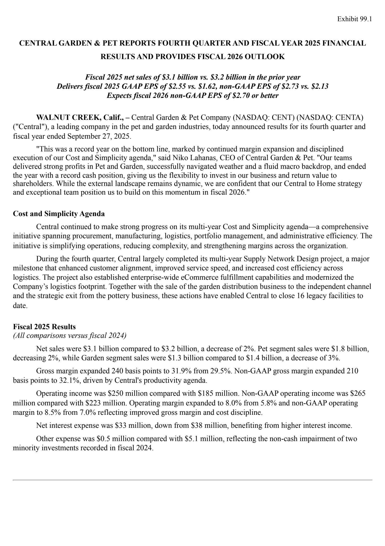 Central Garden & Pet's Q4 2025 Earnings Release