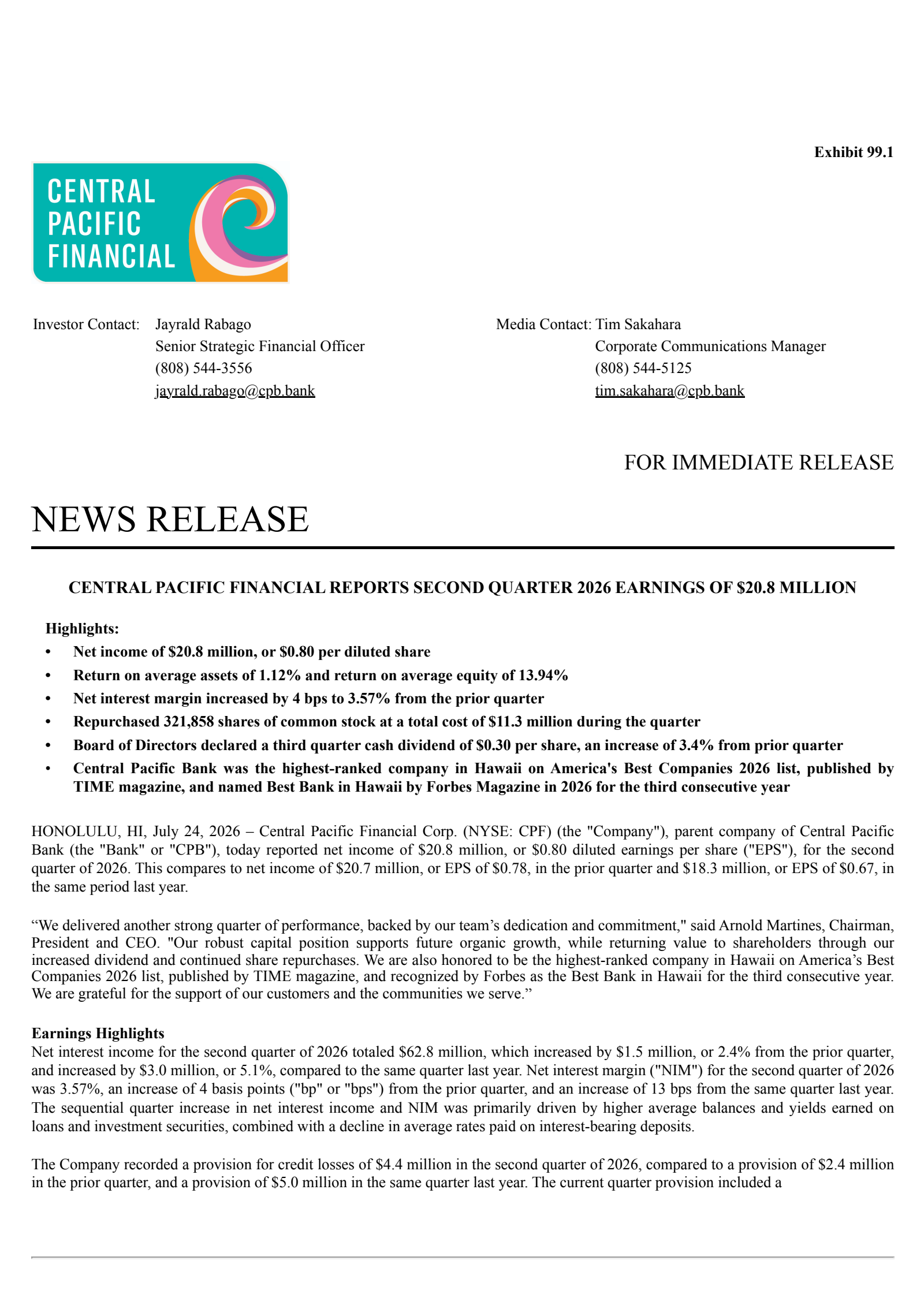 CPB's Q2 2026 Press Release