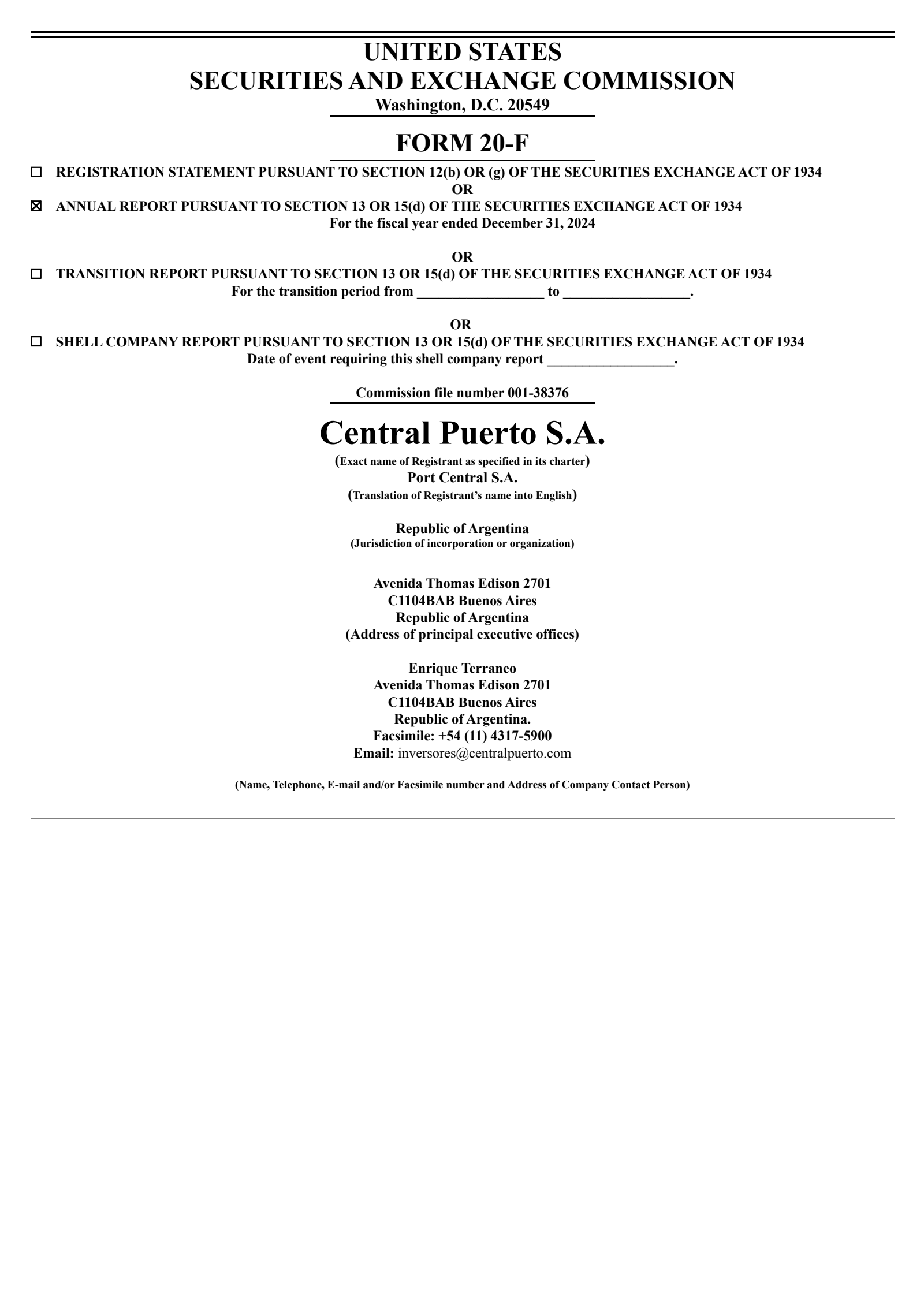 Central Puerto's Q4 2024 Annual report