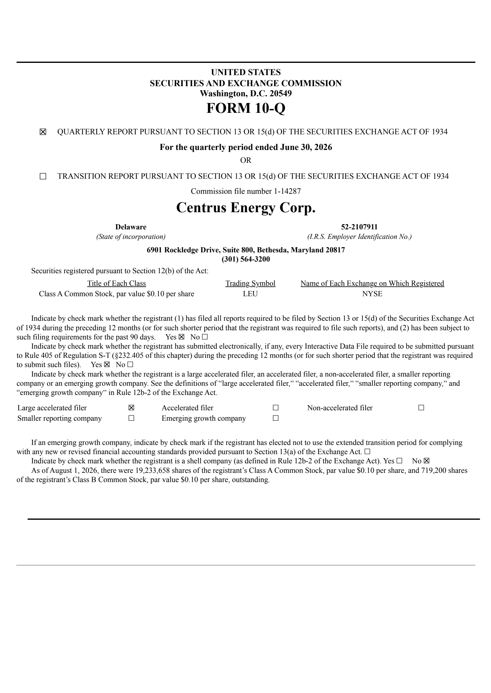 Centrus Energy's Q2 2026 Quarterly report