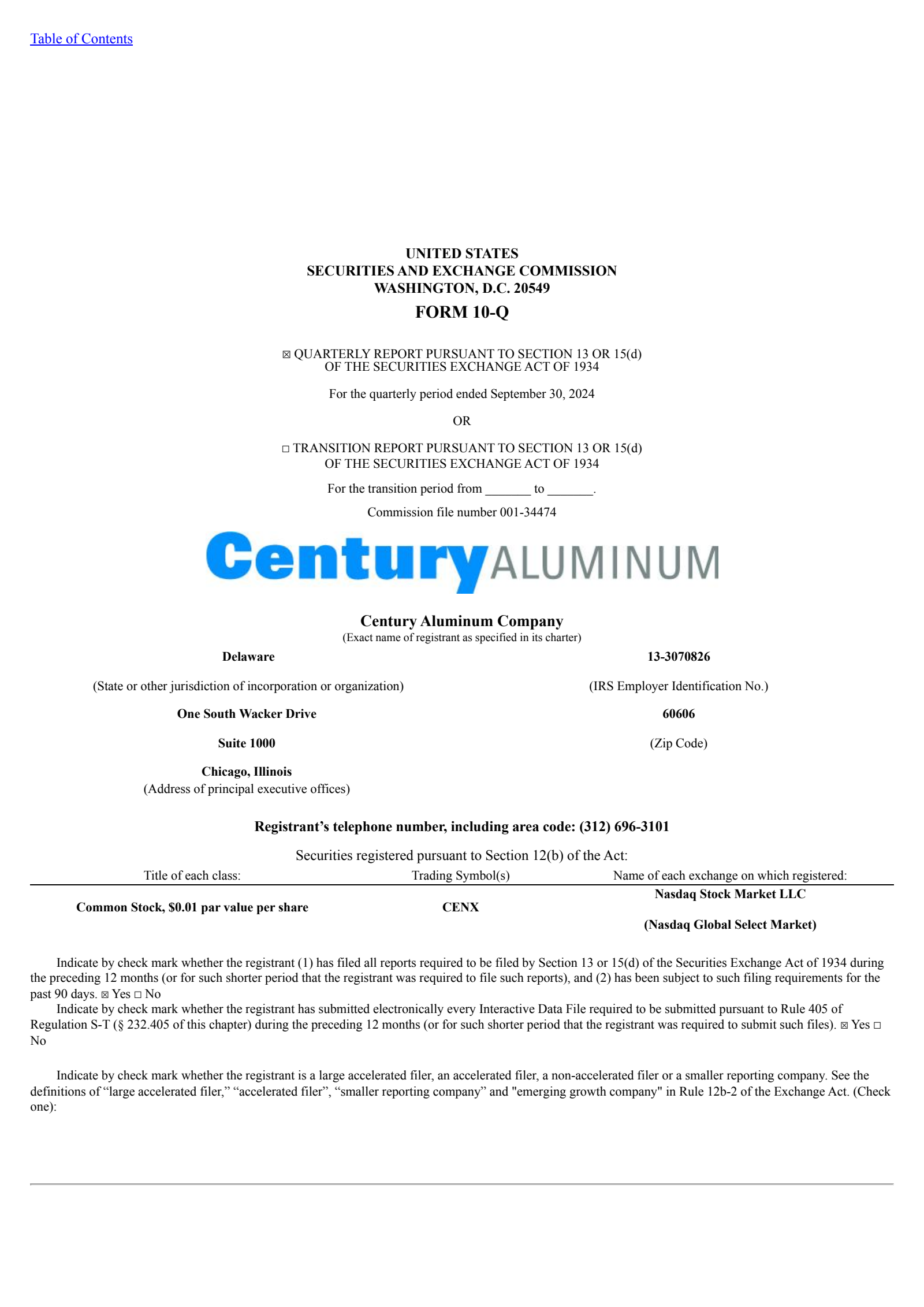 Century Aluminum's Q3 2024 Quarterly report