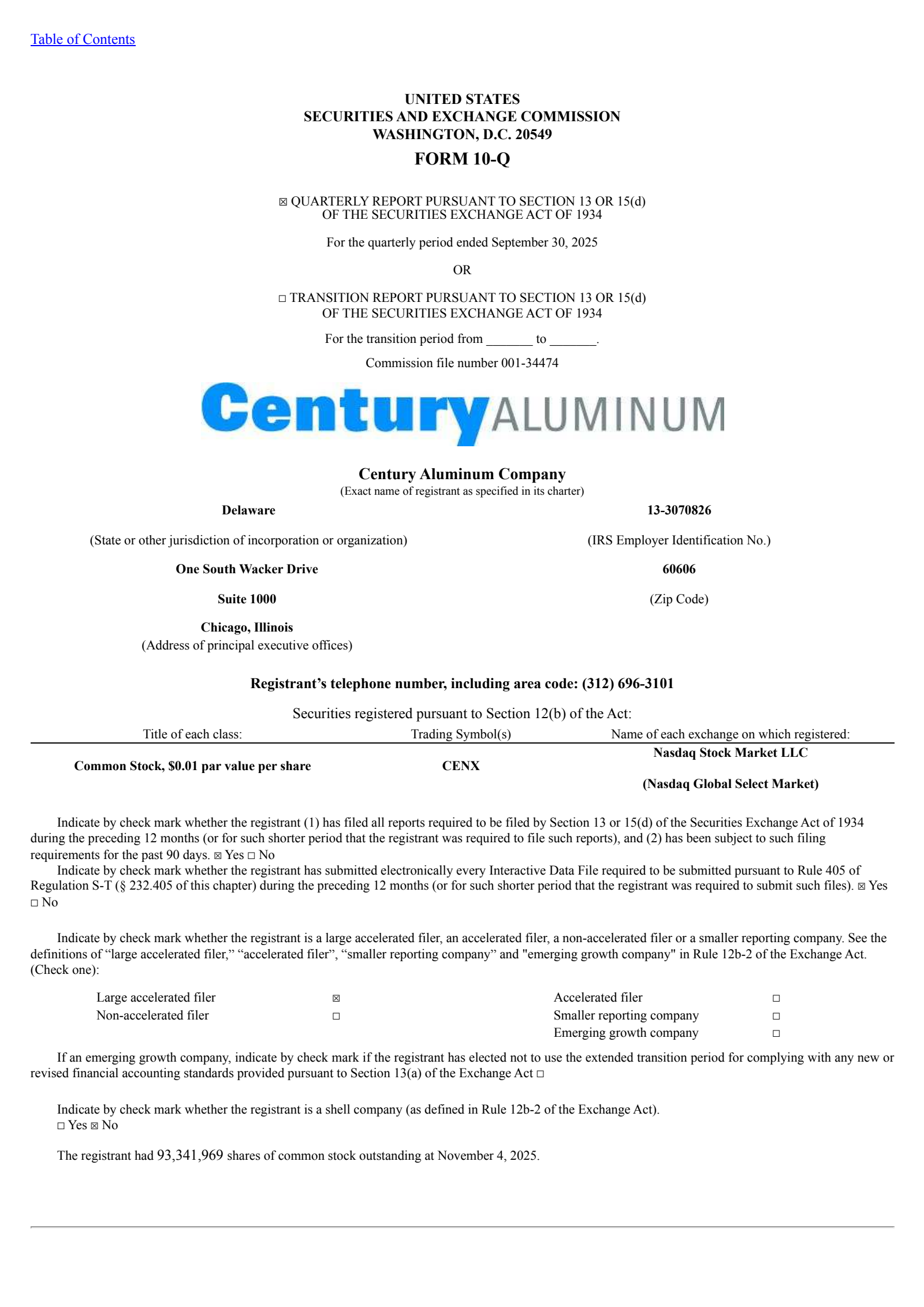 Century Aluminum's Q3 2025 Quarterly Report