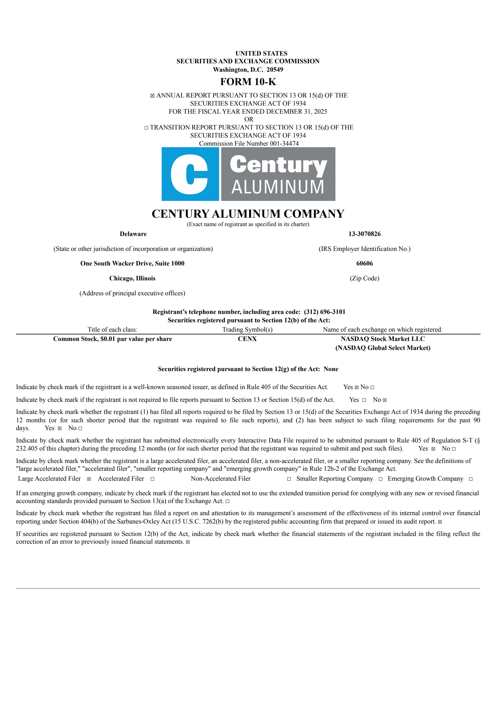 Century Aluminum's Q4 2025 Annual report