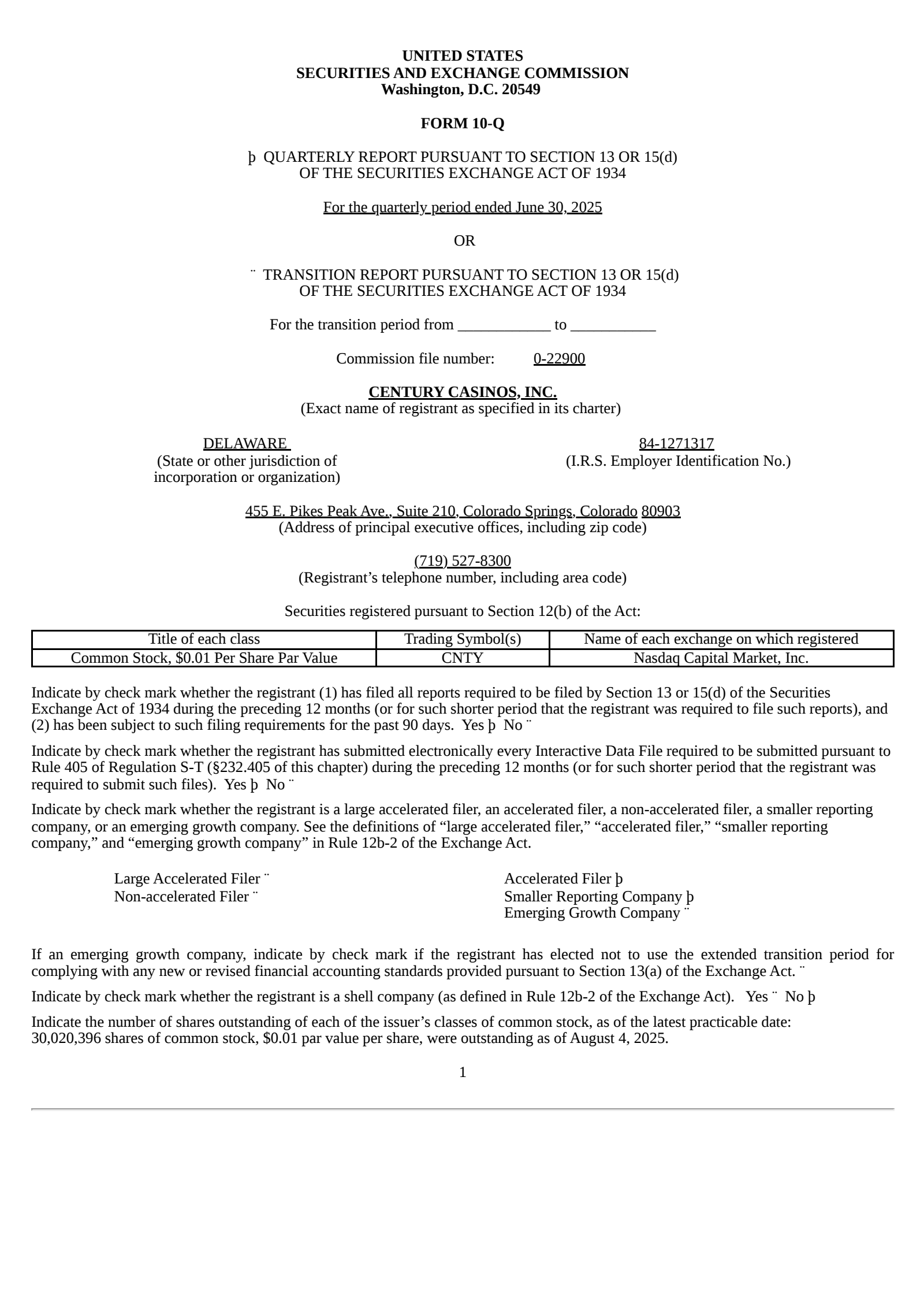 Century Casinos' Q2 2025 Quarterly report
