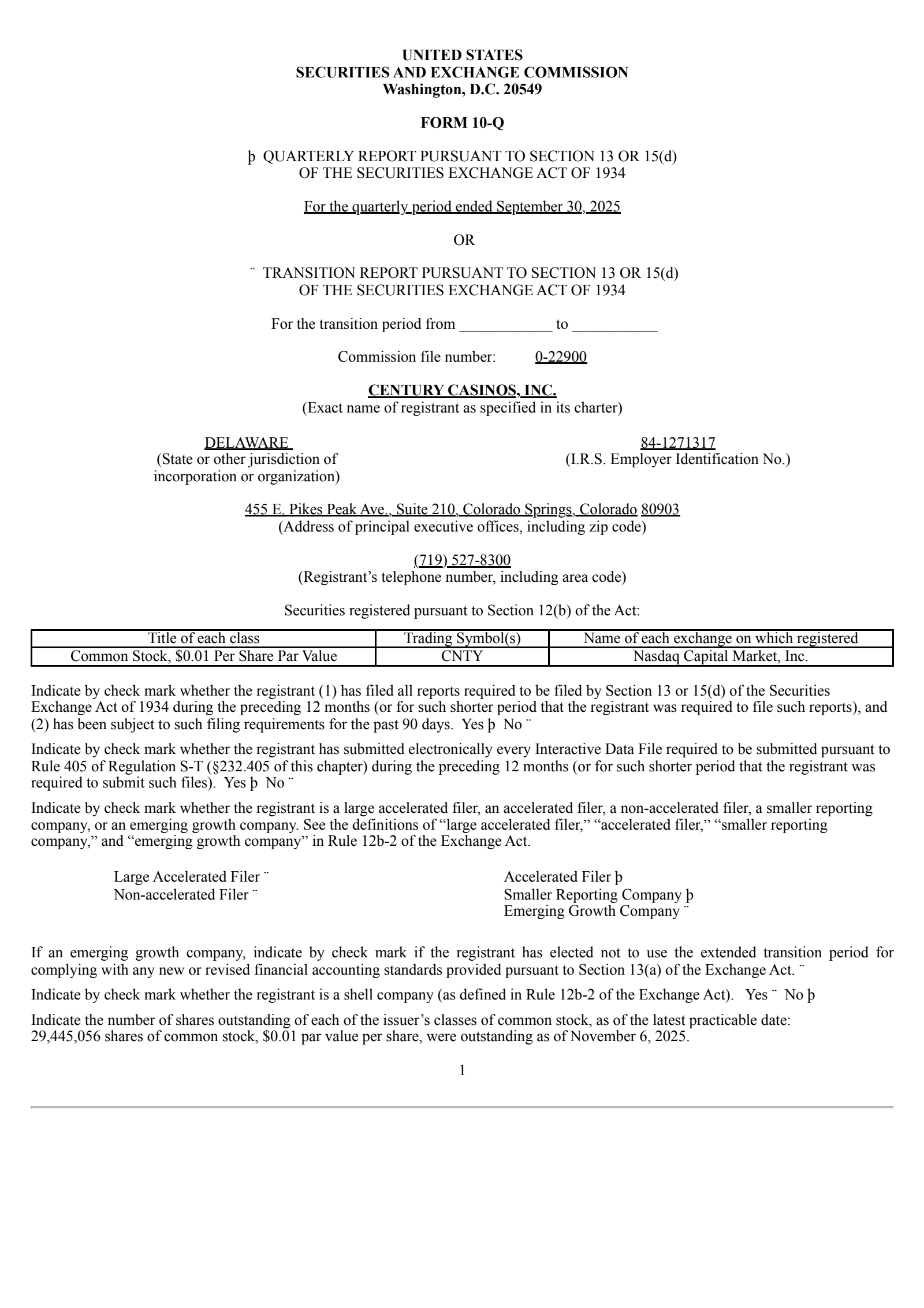 Century Casinos' Q3 2025 Quarterly Report