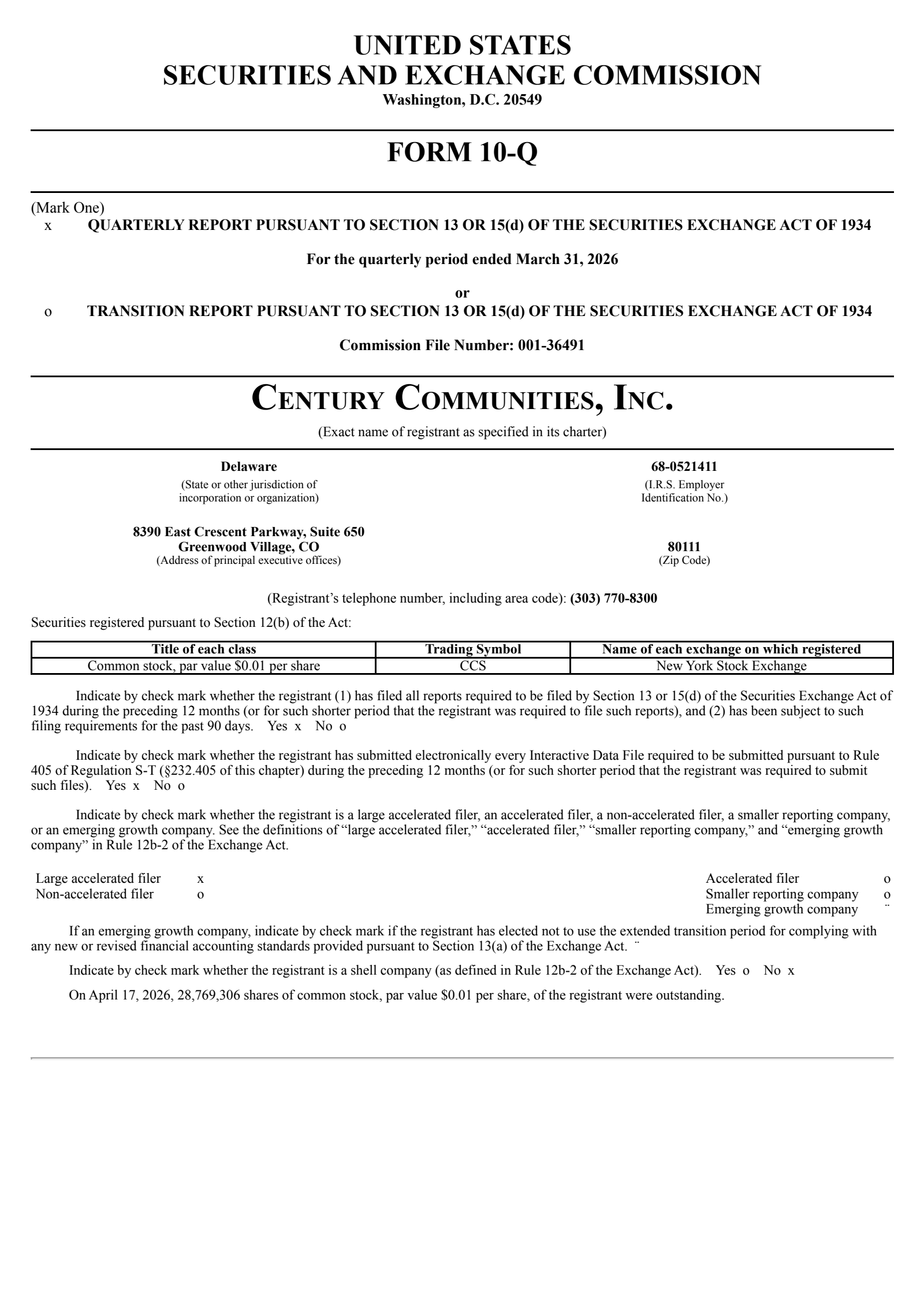 Century Communities' Q1 2026 Quarterly report