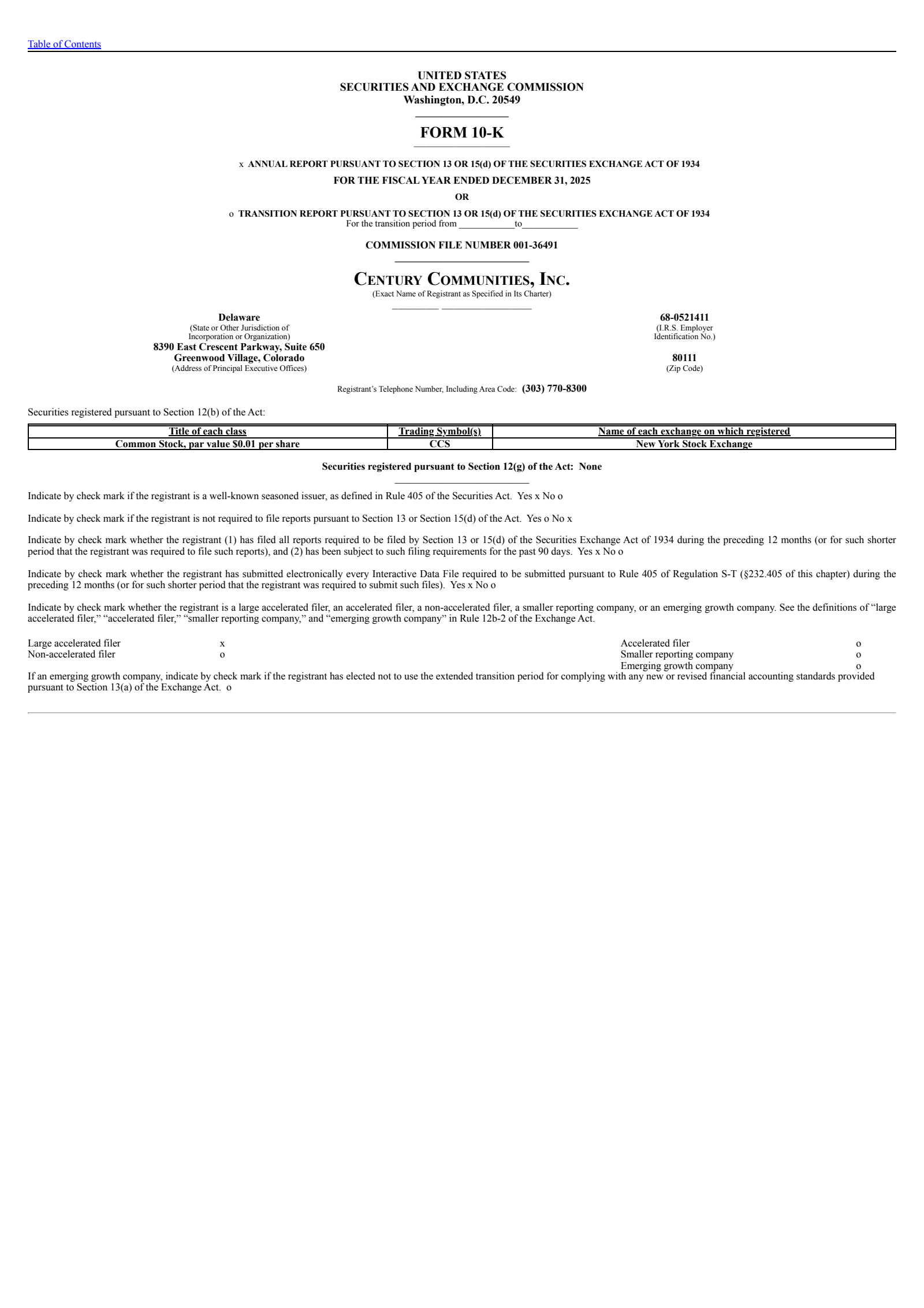 Century Communities' Q4 2025 Annual report