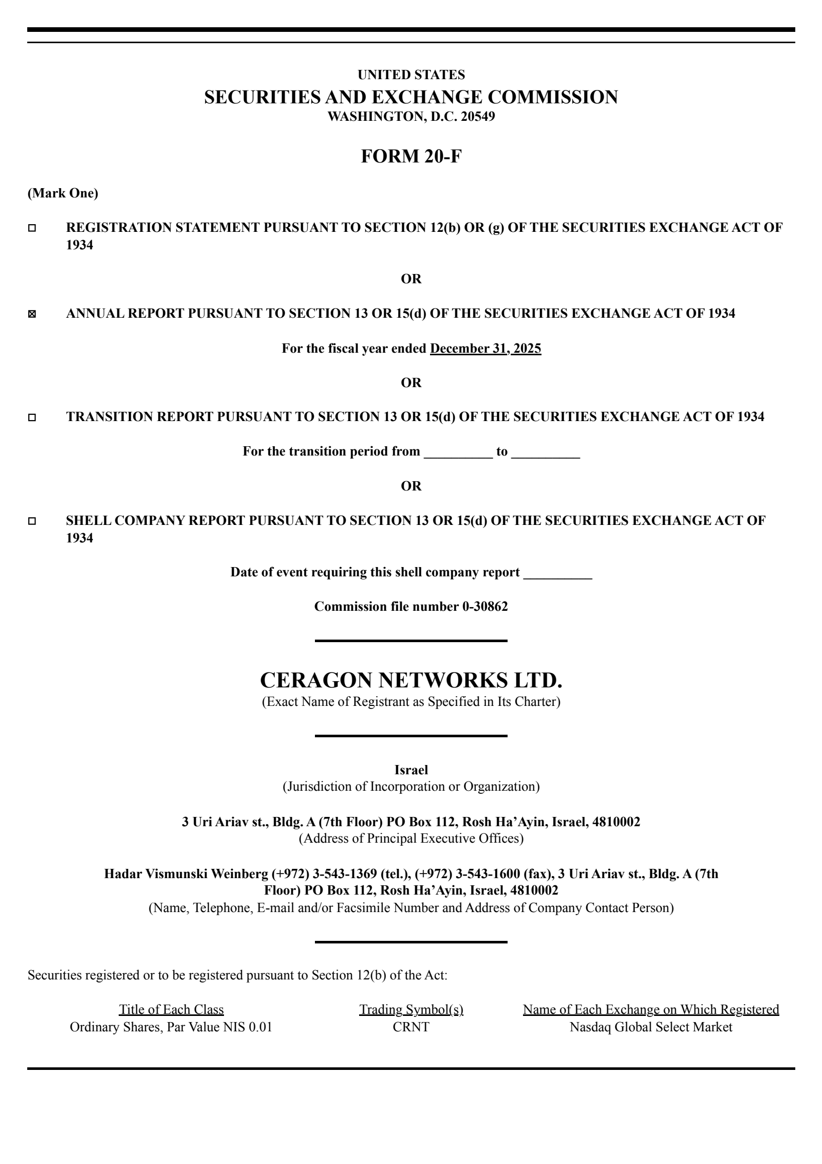 Ceragon Networks' Q4 2025 Annual report