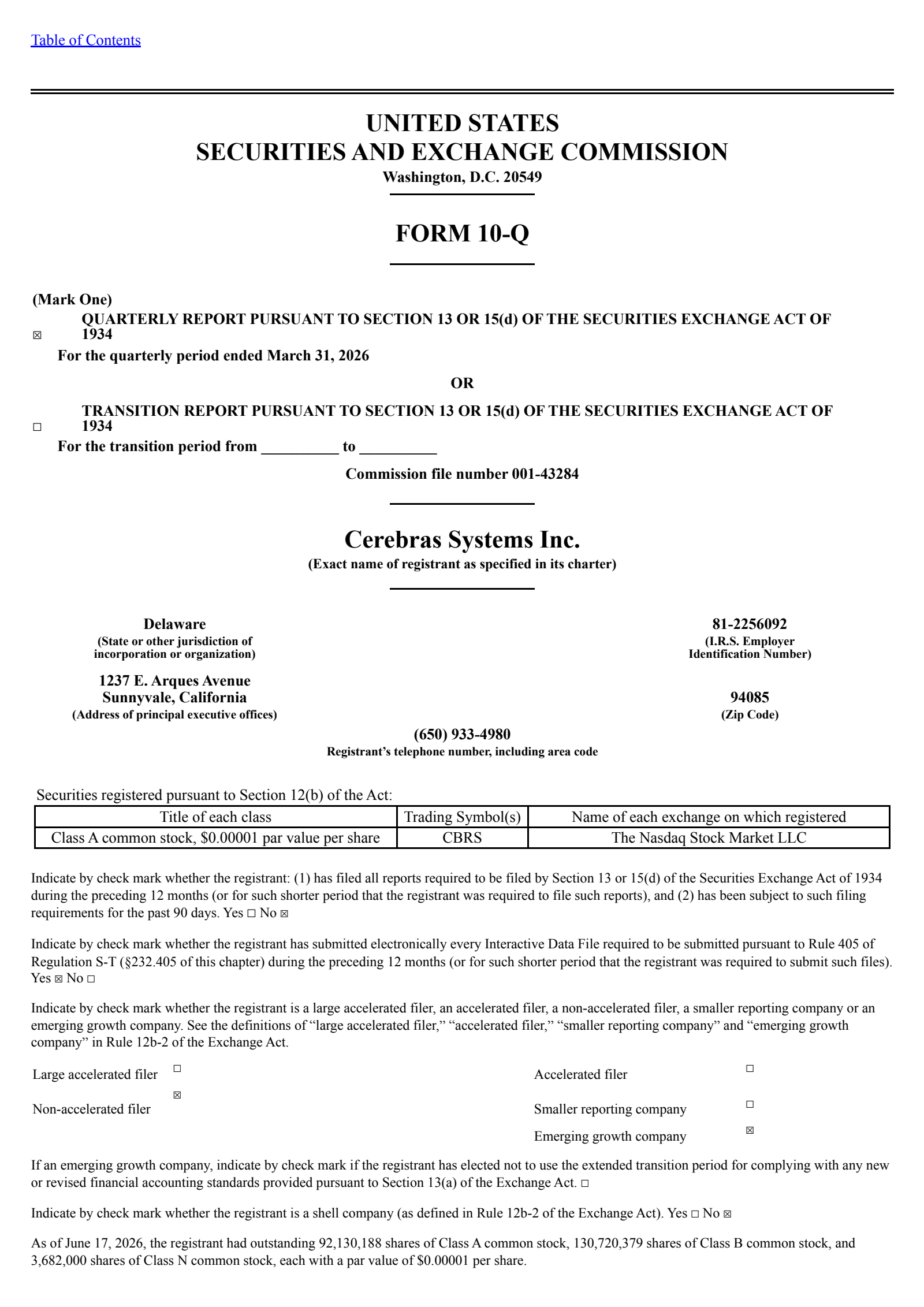 Cerebras Systems' Q1 2026 Quarterly report