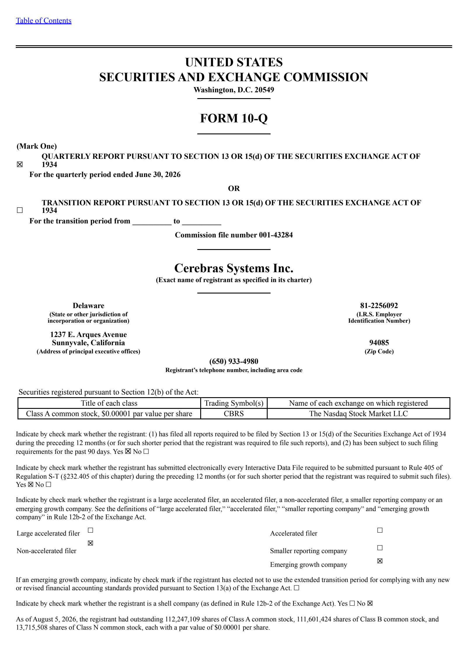 Cerebras Systems' Q2 2026 Quarterly report