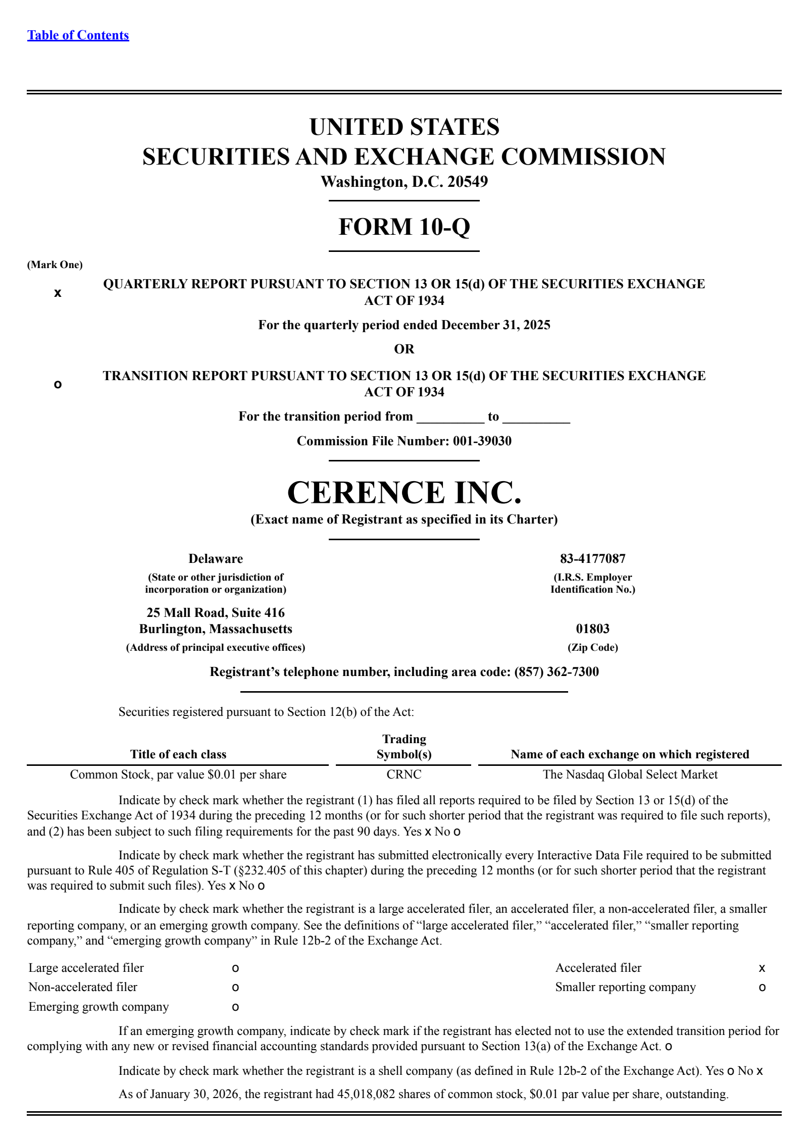Cerence's Q1 2026 Quarterly report