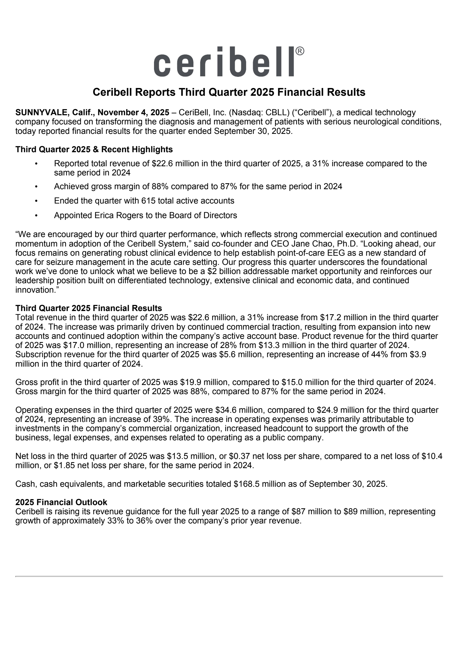 CeriBell's Q3 2025 Earnings Release