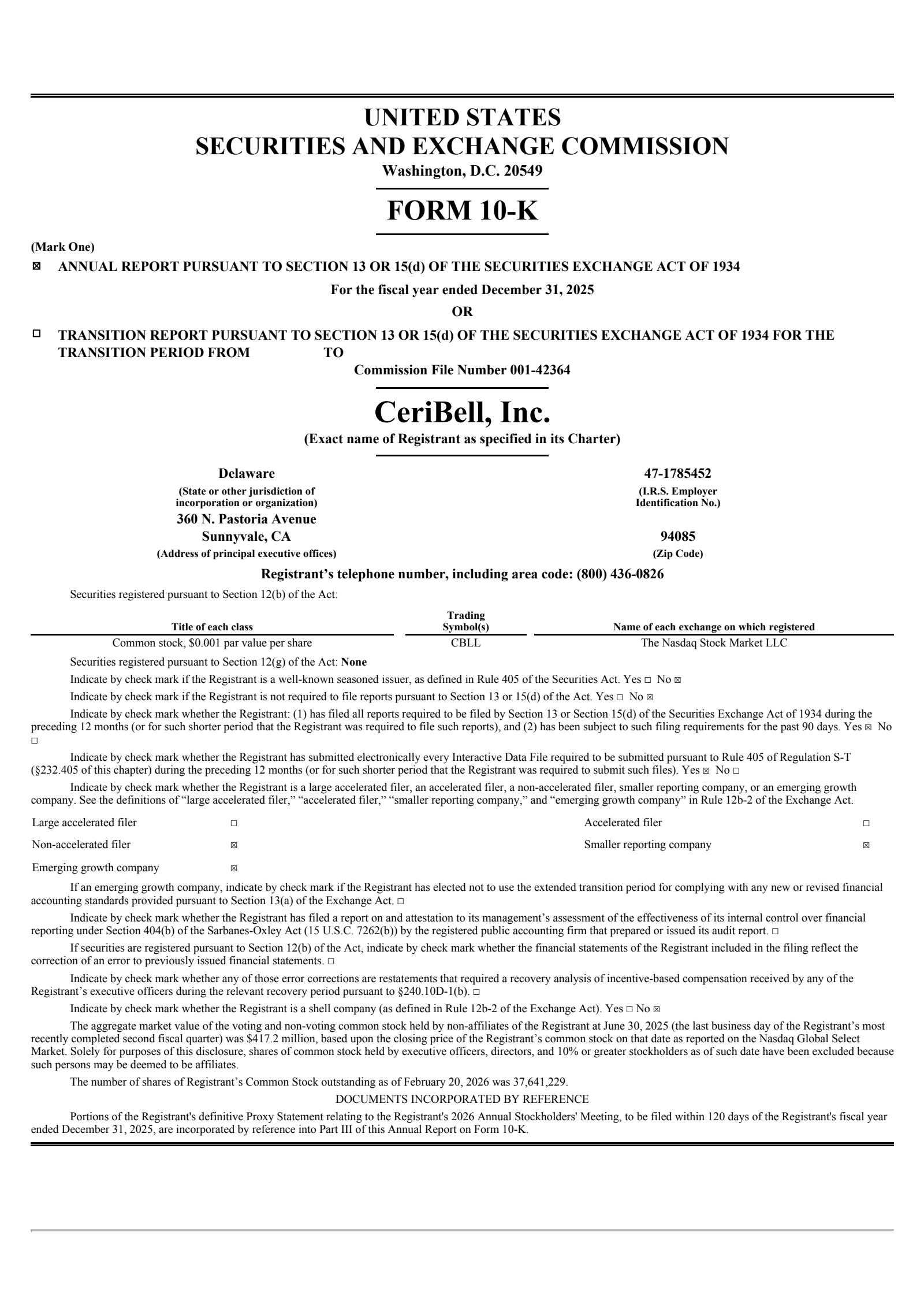 CeriBell's Q4 2025 Annual report
