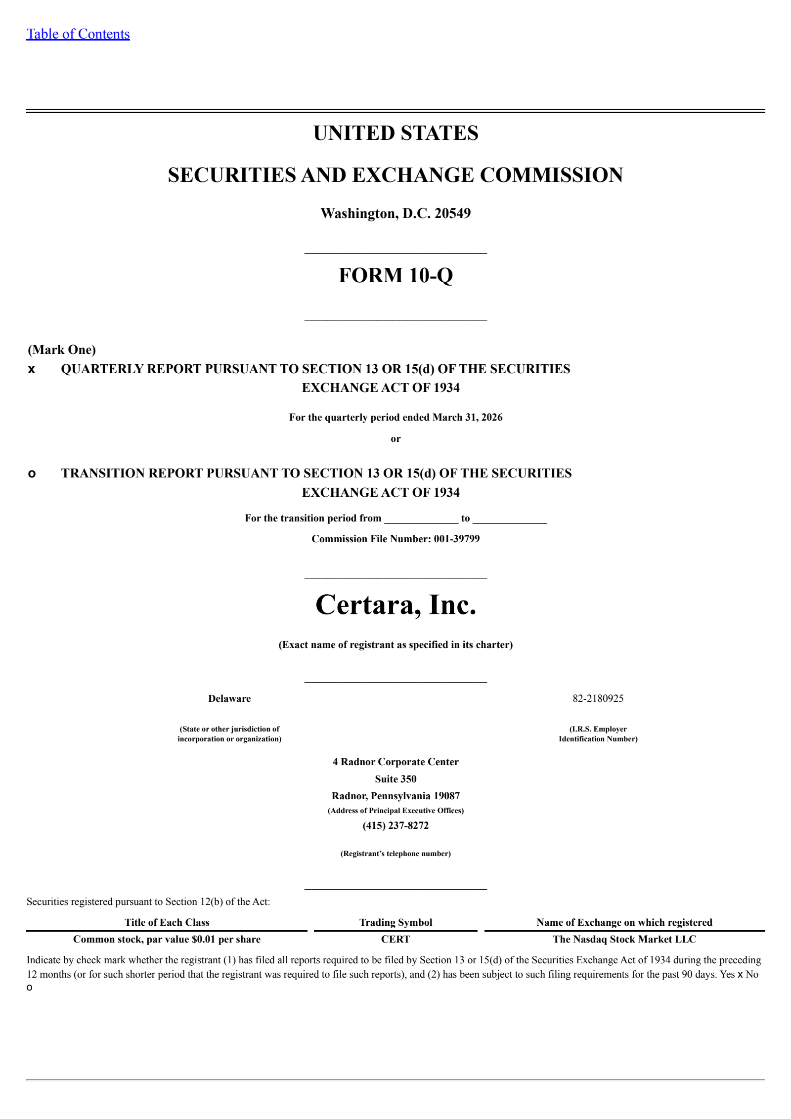 Certara's Q1 2026 Quarterly report