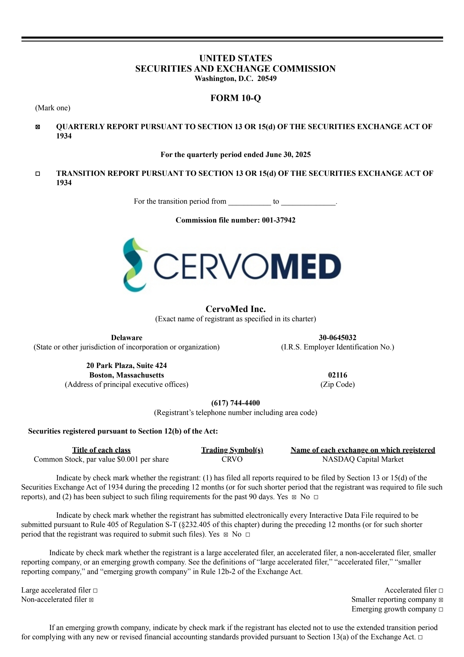 CervoMed's Q2 2025 Quarterly report