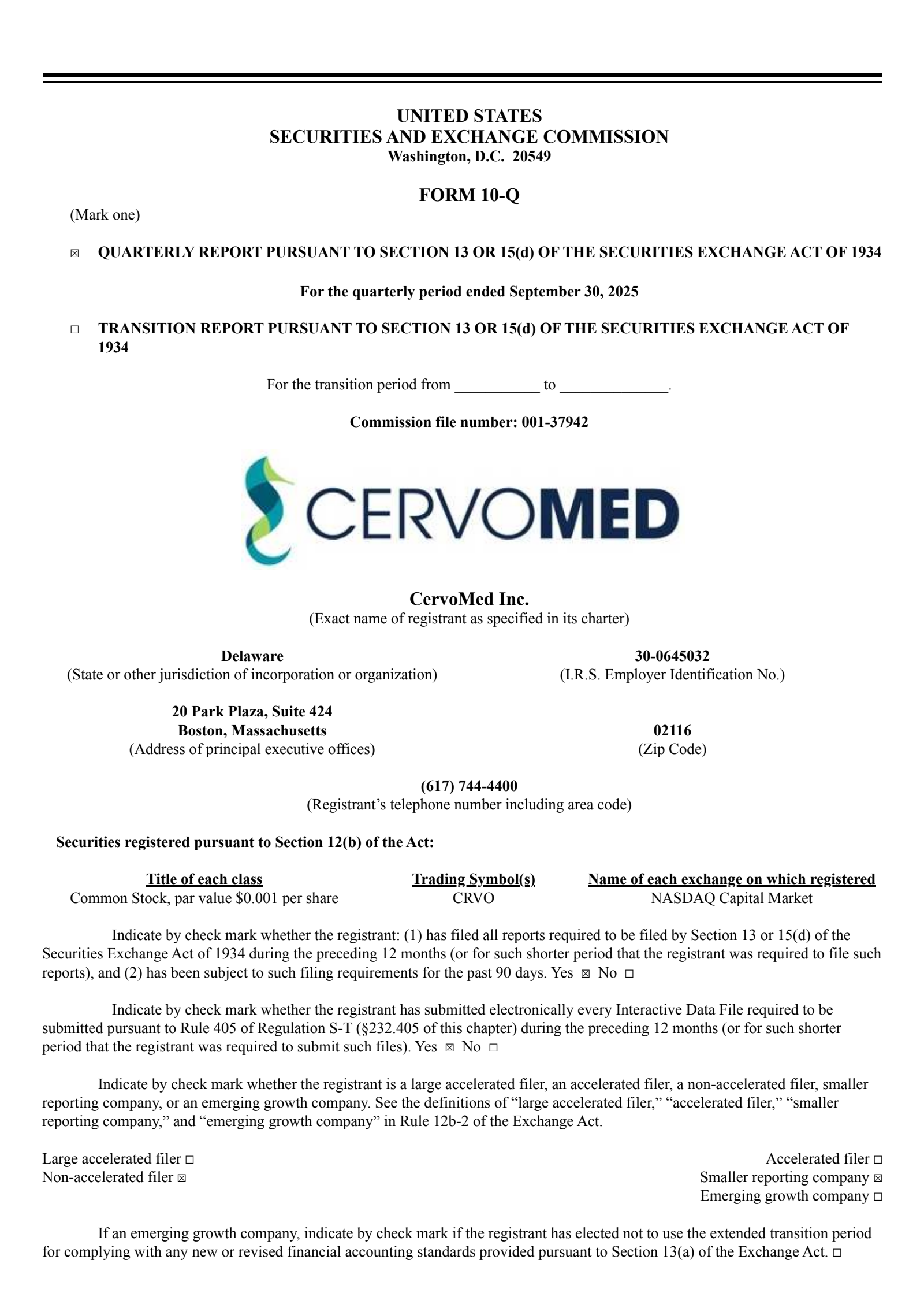 CervoMed's Q3 2025 Quarterly Report