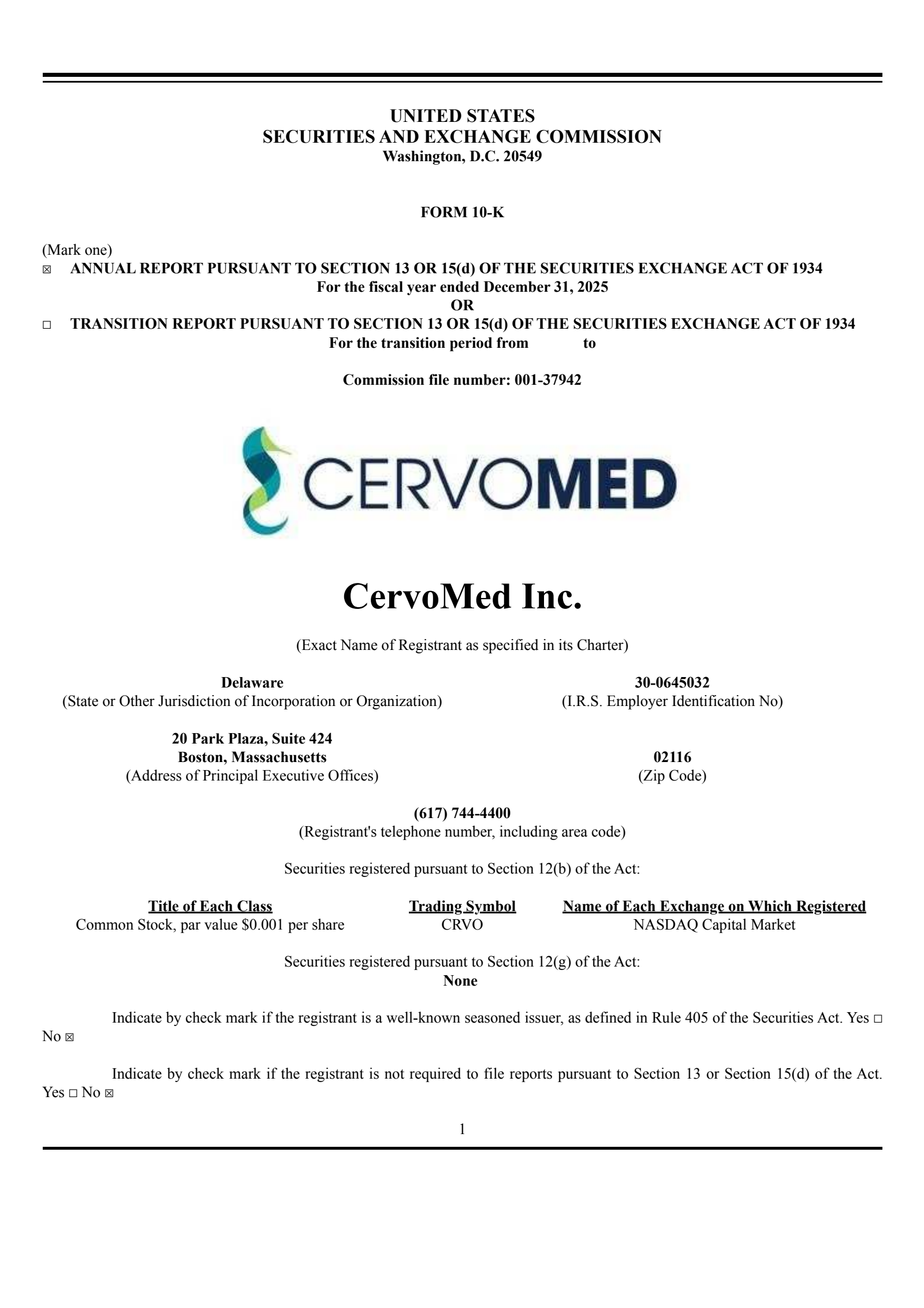 CervoMed's Q4 2025 Annual report