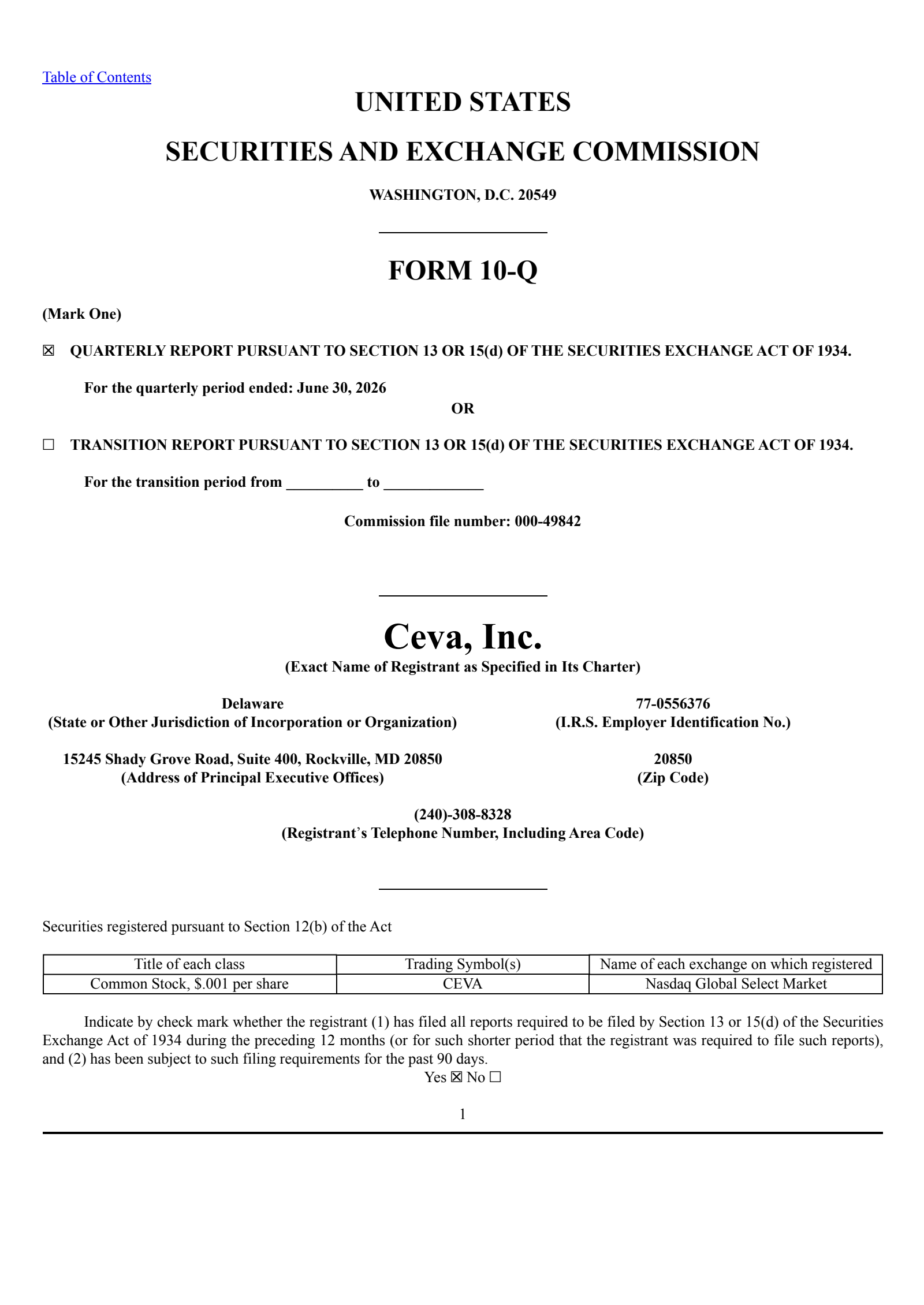 Ceva's Q2 2026 Quarterly report