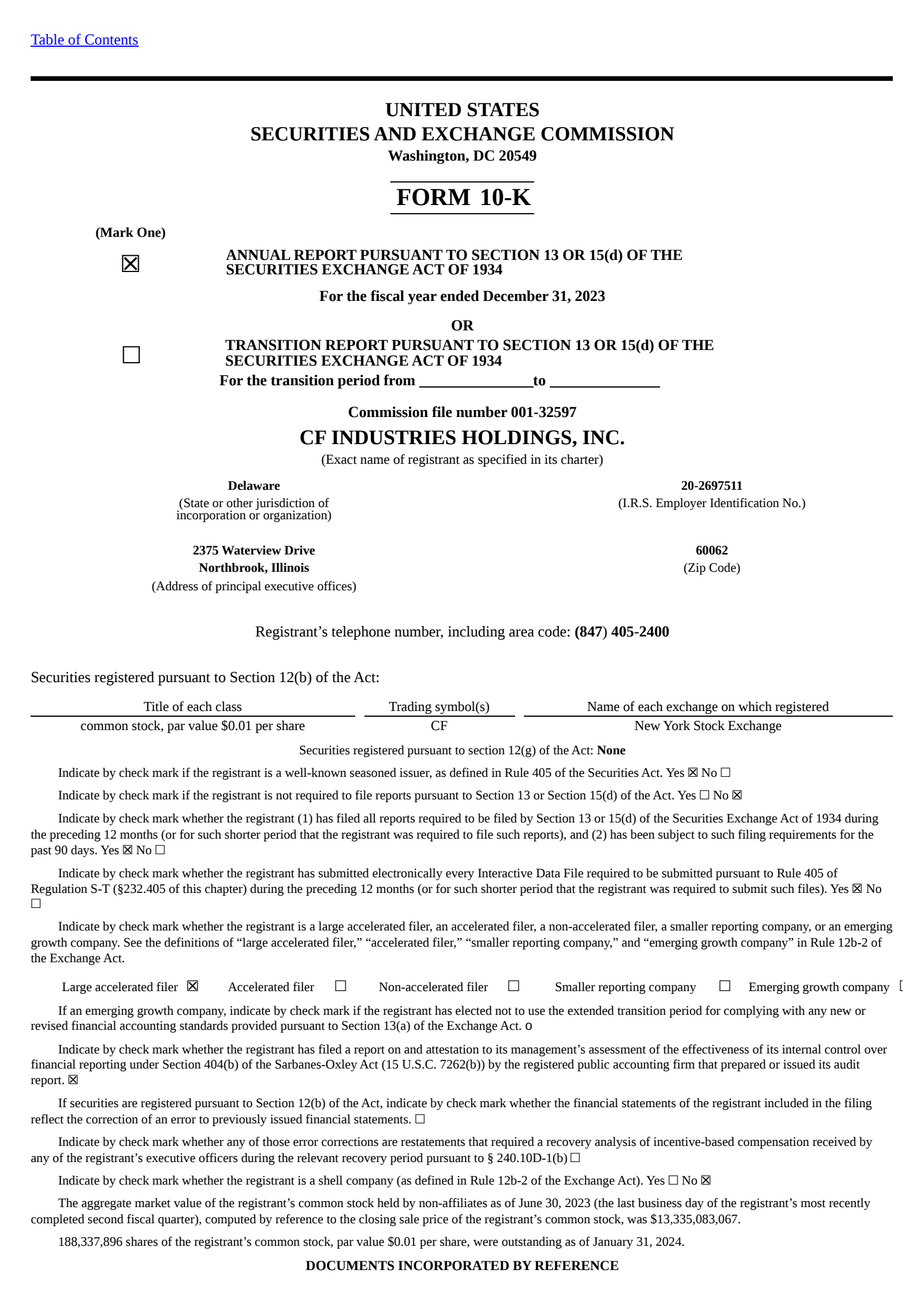 CF Industries' Q4 2023 Annual report