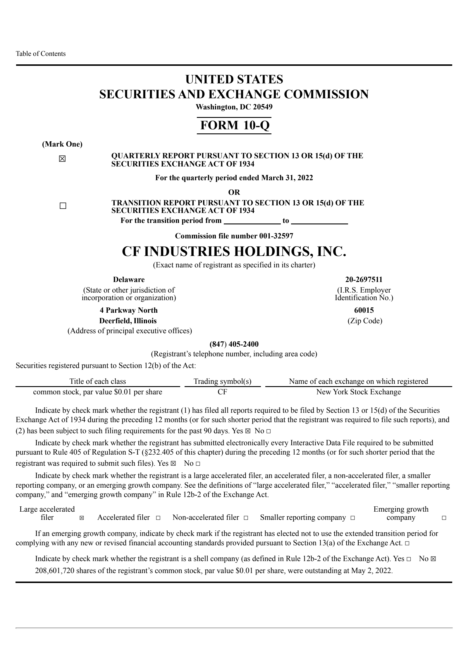 CF Industries' Q1 2022 Quarterly report