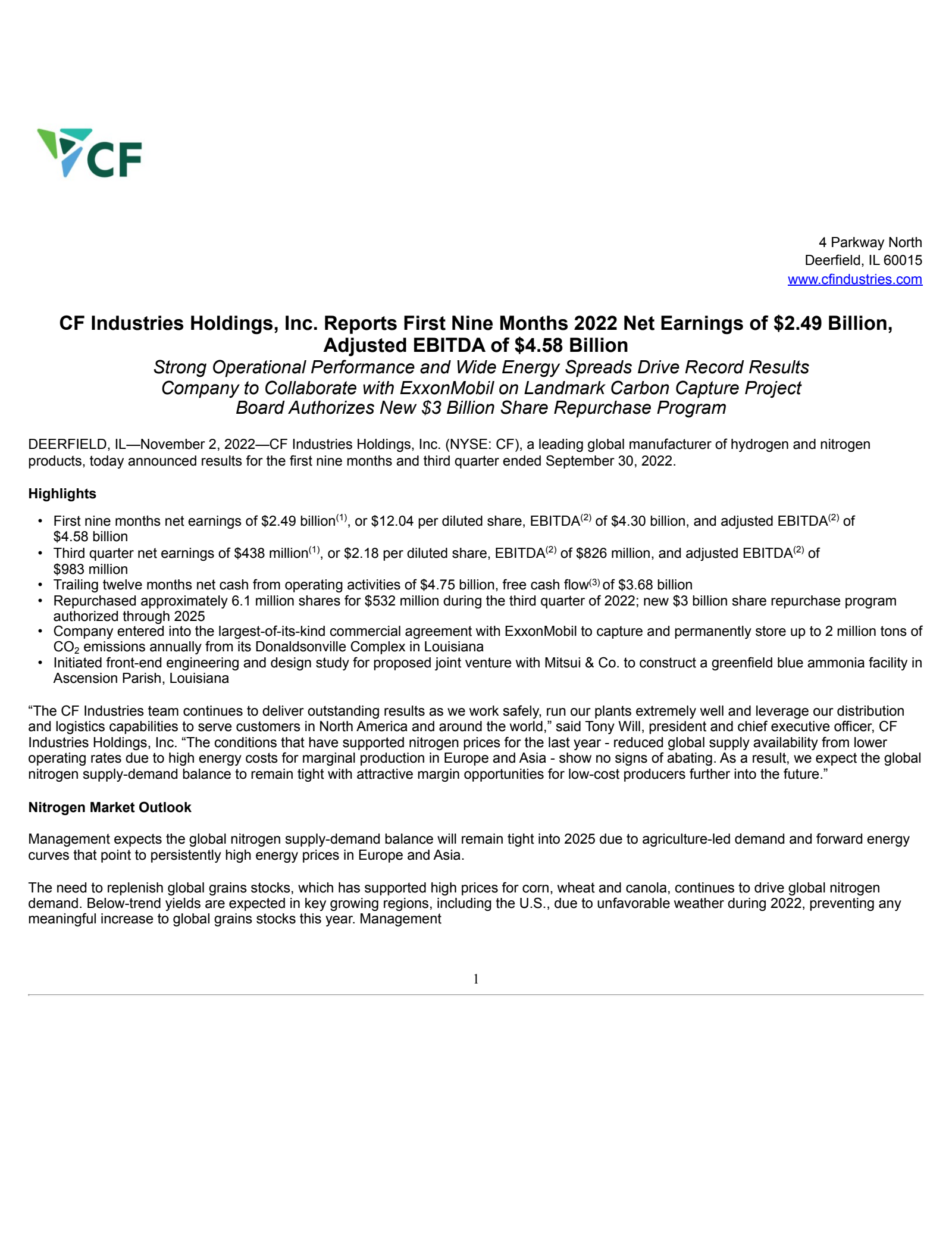 CF Industries' Q3 2022 Earnings Release