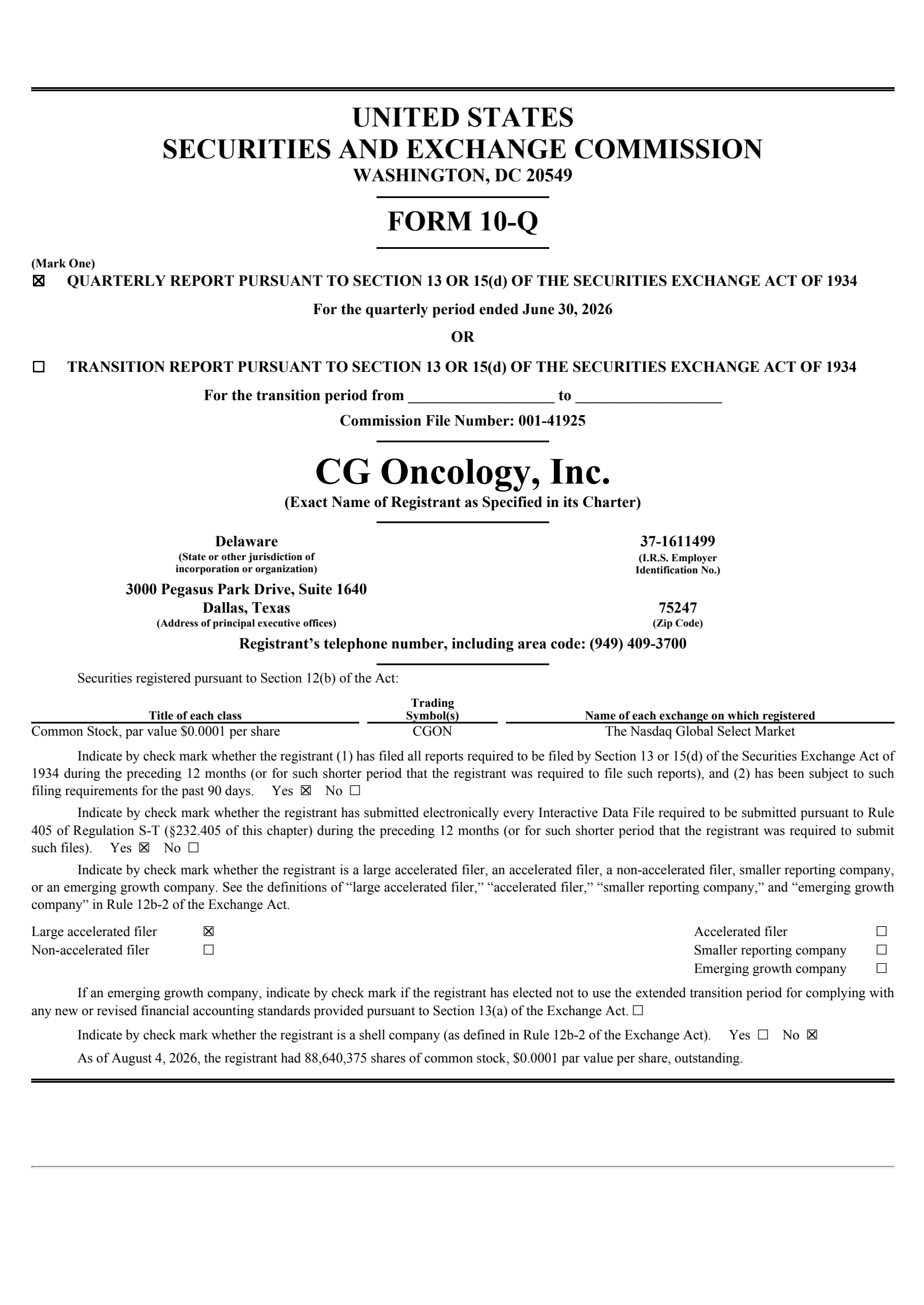 CG Oncology's Q2 2026 Quarterly report