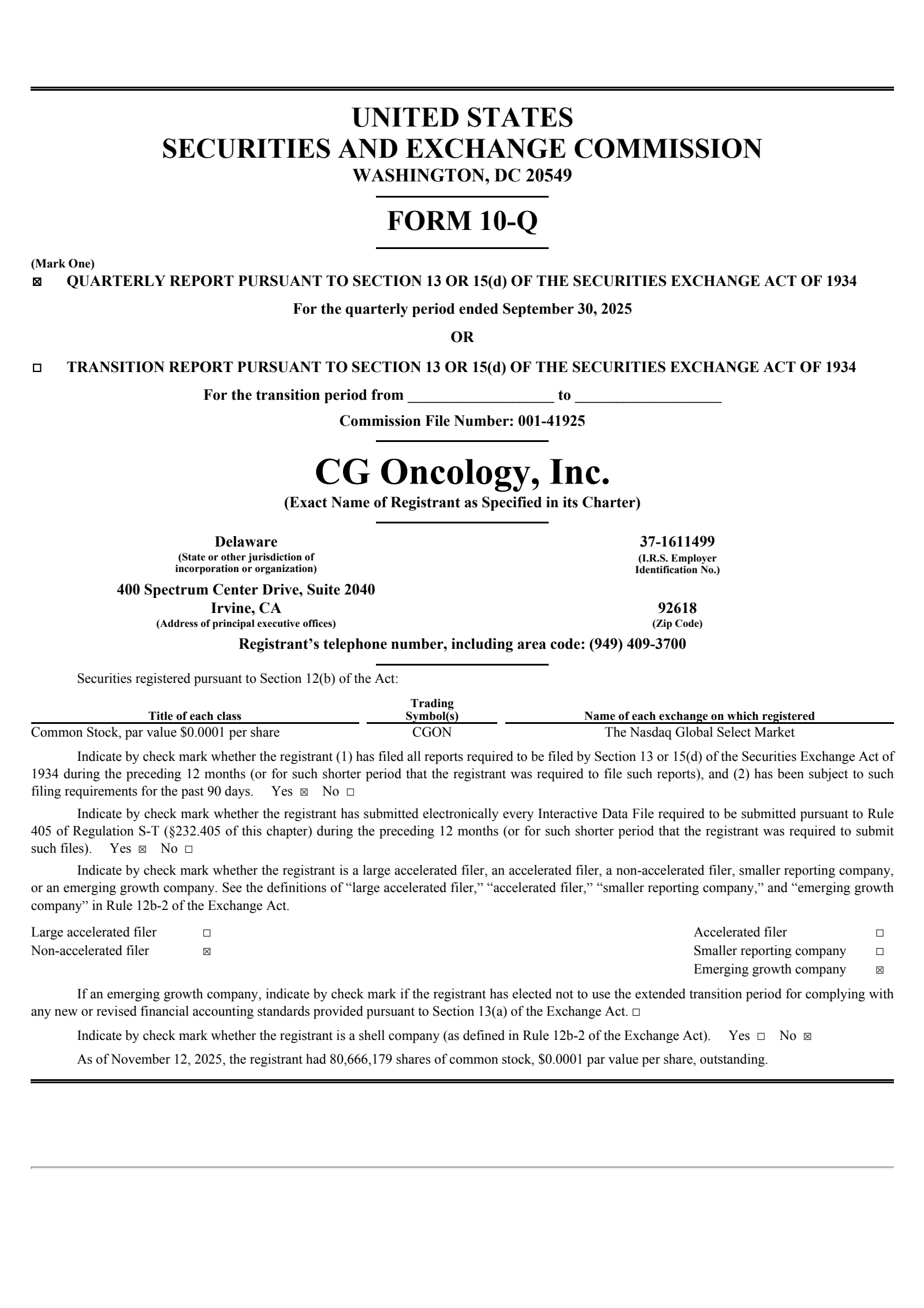 CG Oncology's Q3 2025 Quarterly Report