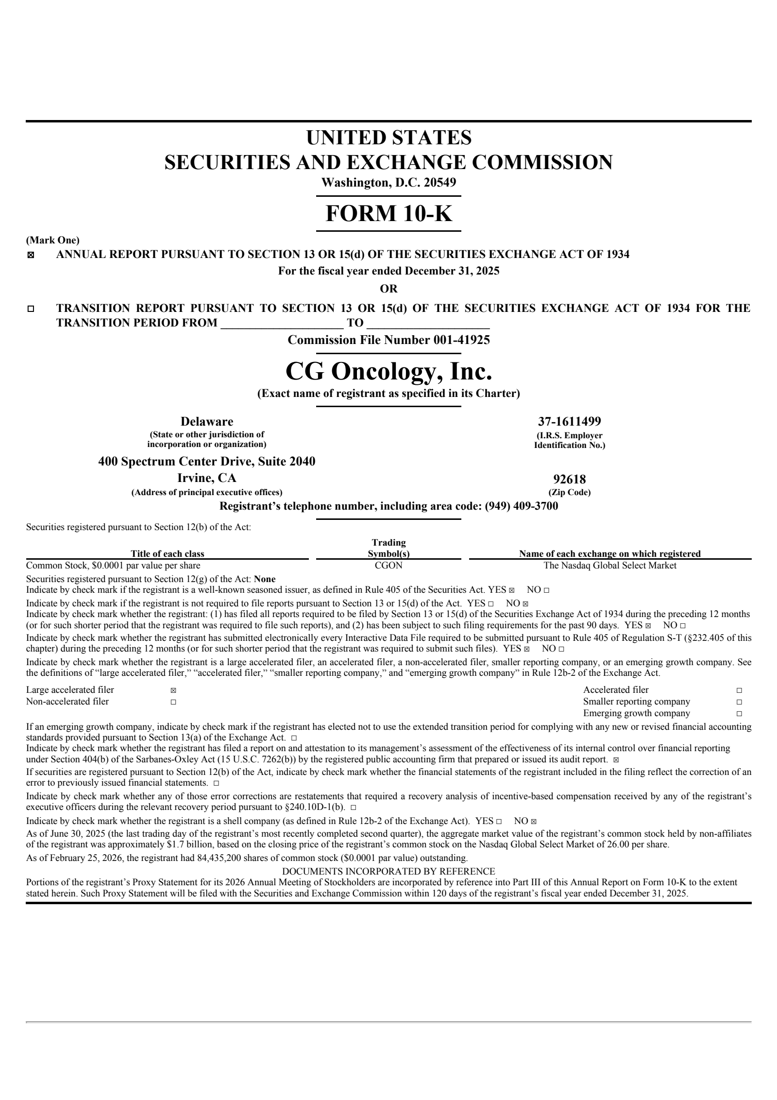CG Oncology's Q4 2025 Annual report