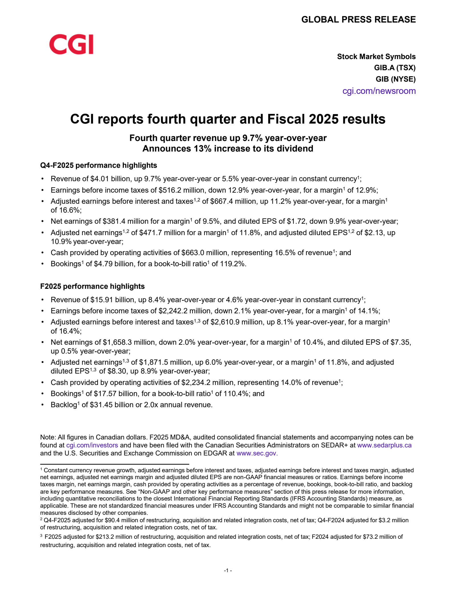 CGI Group's Q4 2025 Earnings Release