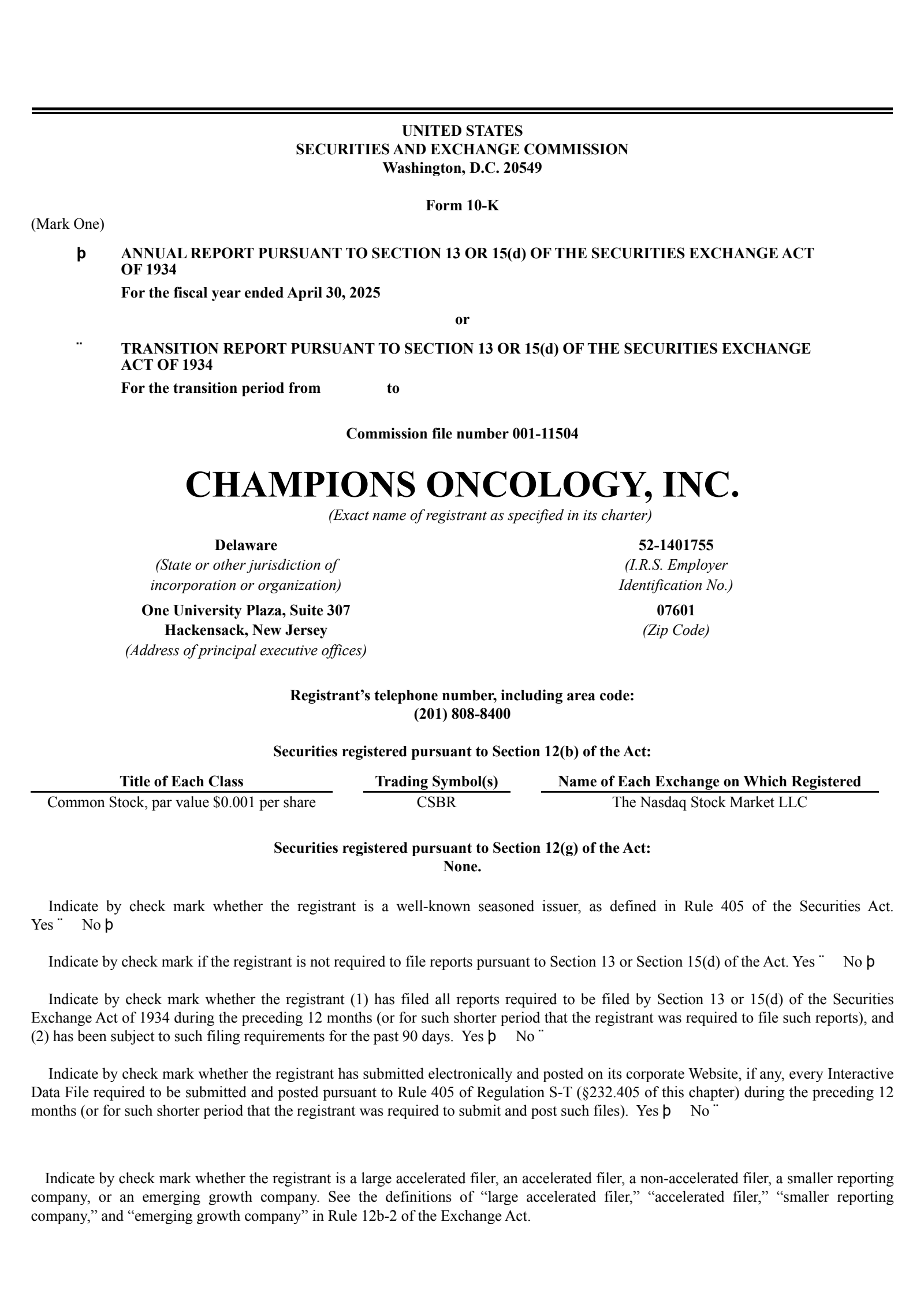 Champions Oncology's Q4 2025 Annual report