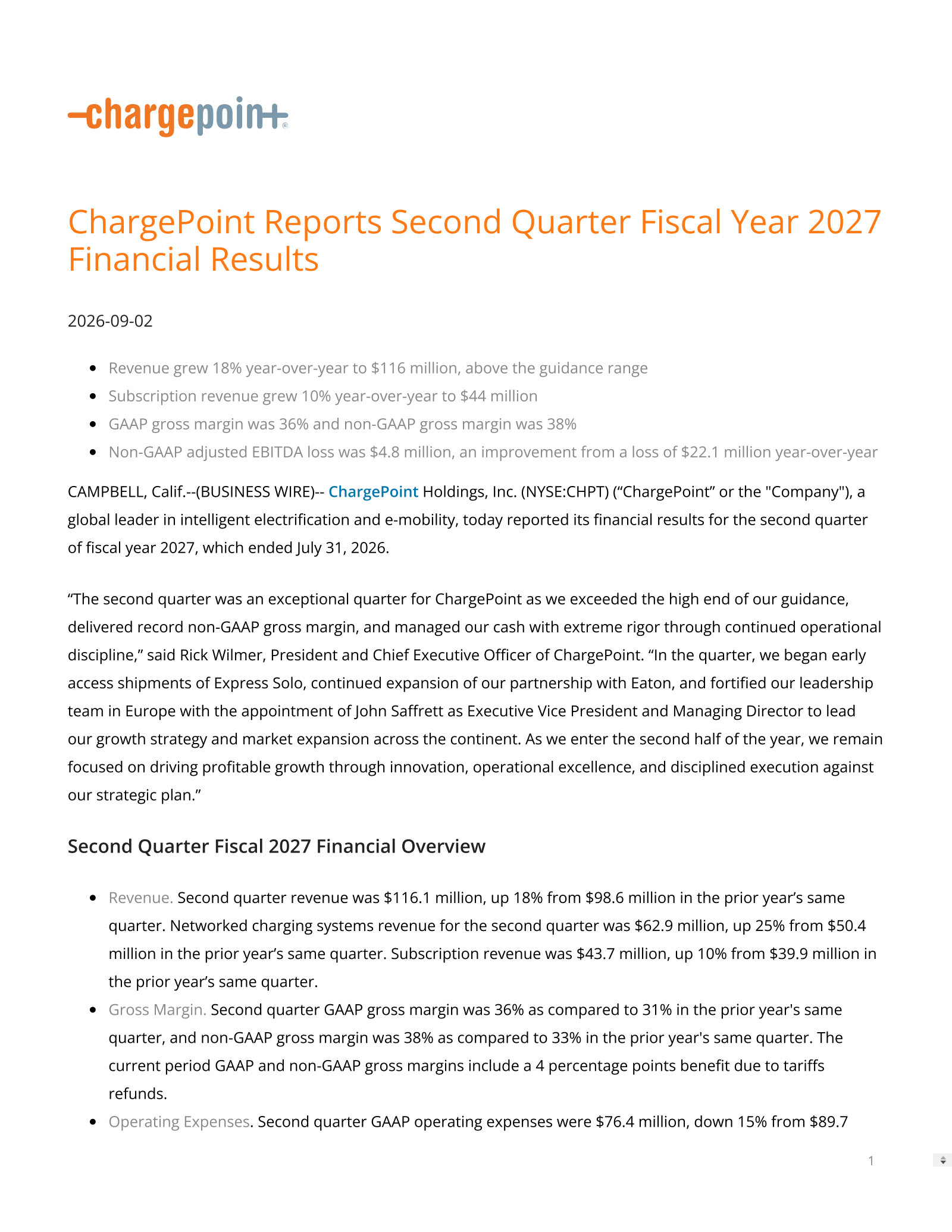 ChargePoint's Q2 2027 Press Release