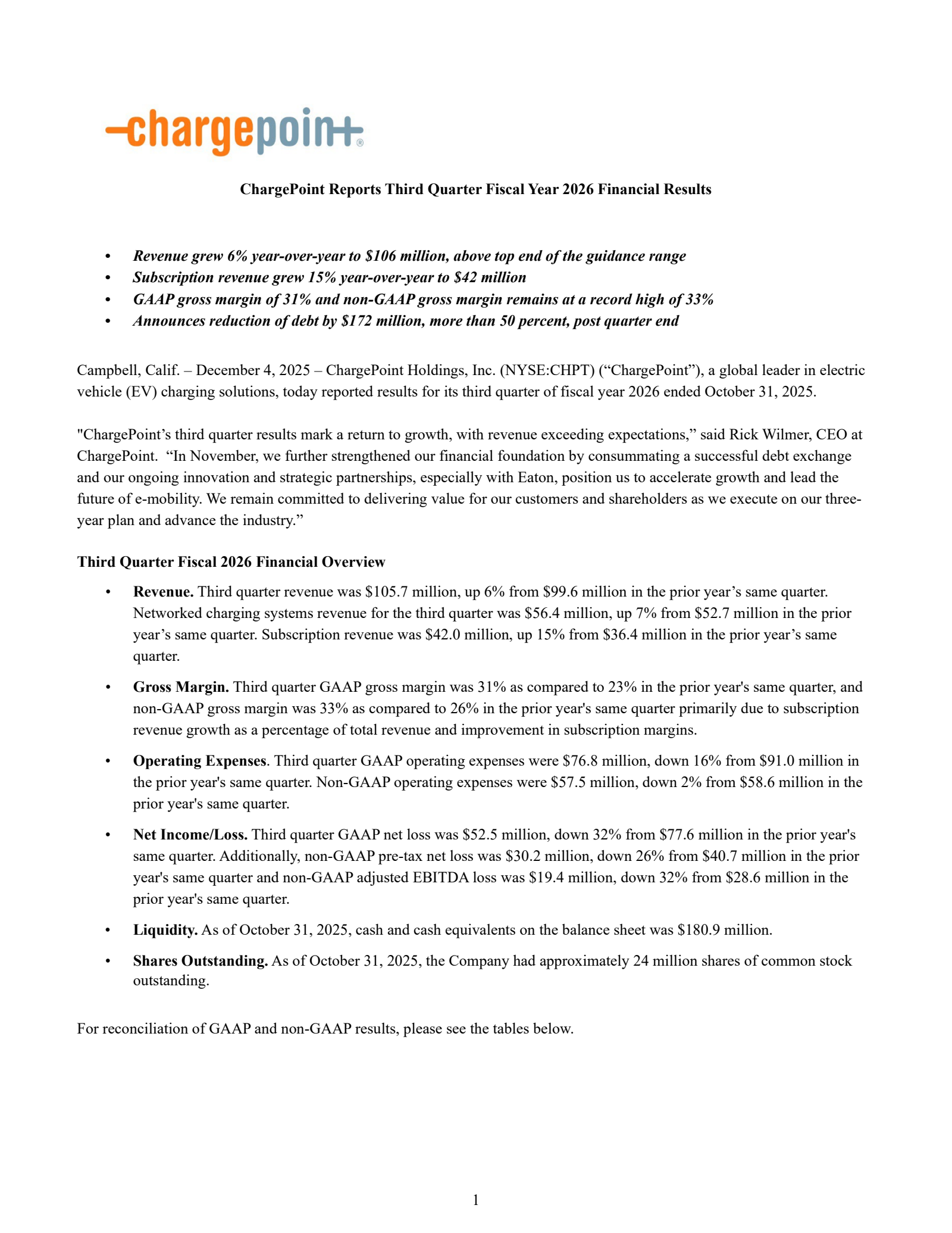 ChargePoint's Q3 2026 Earnings Release