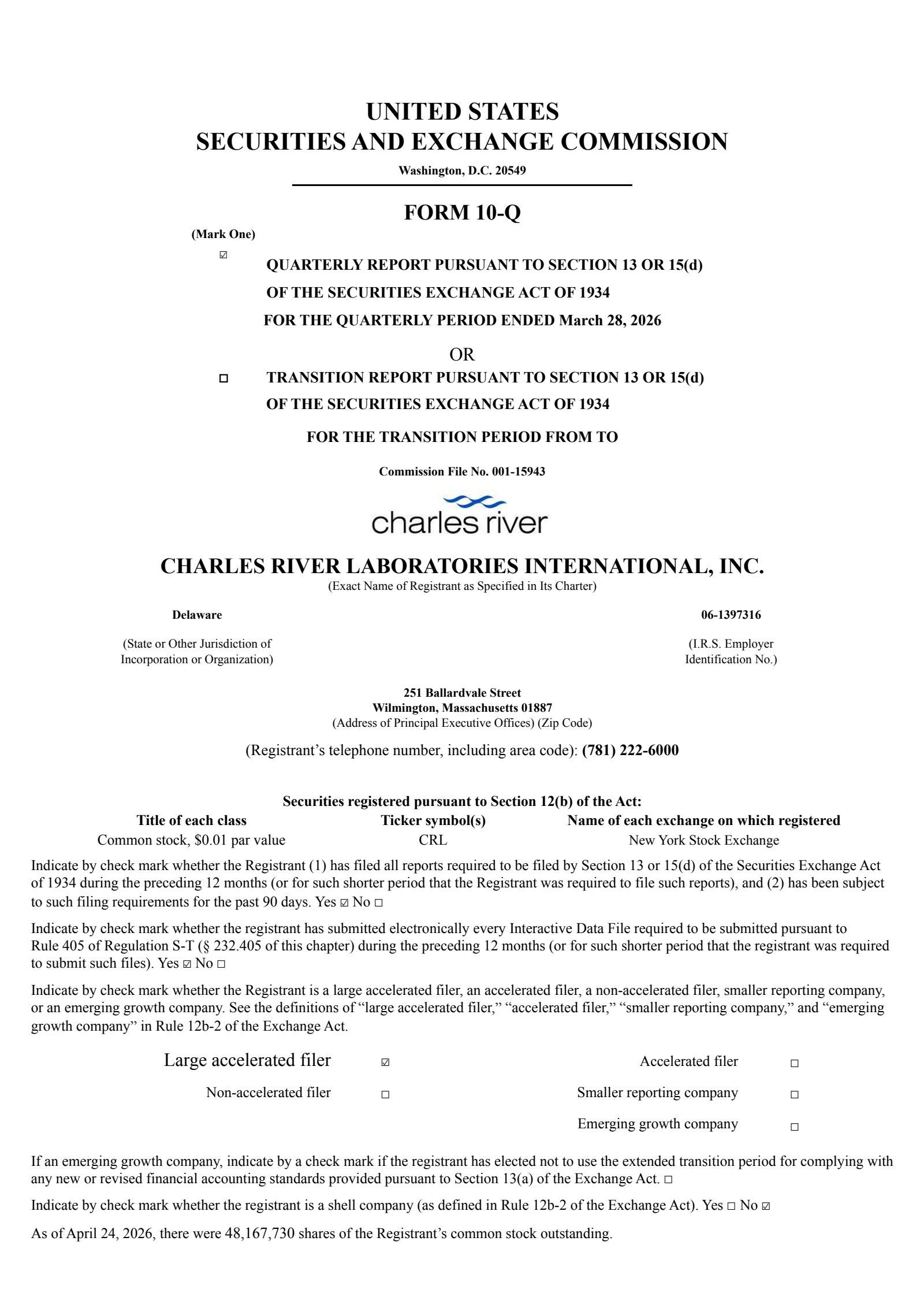 Charles River Laboratories International's Q1 2026 Quarterly report