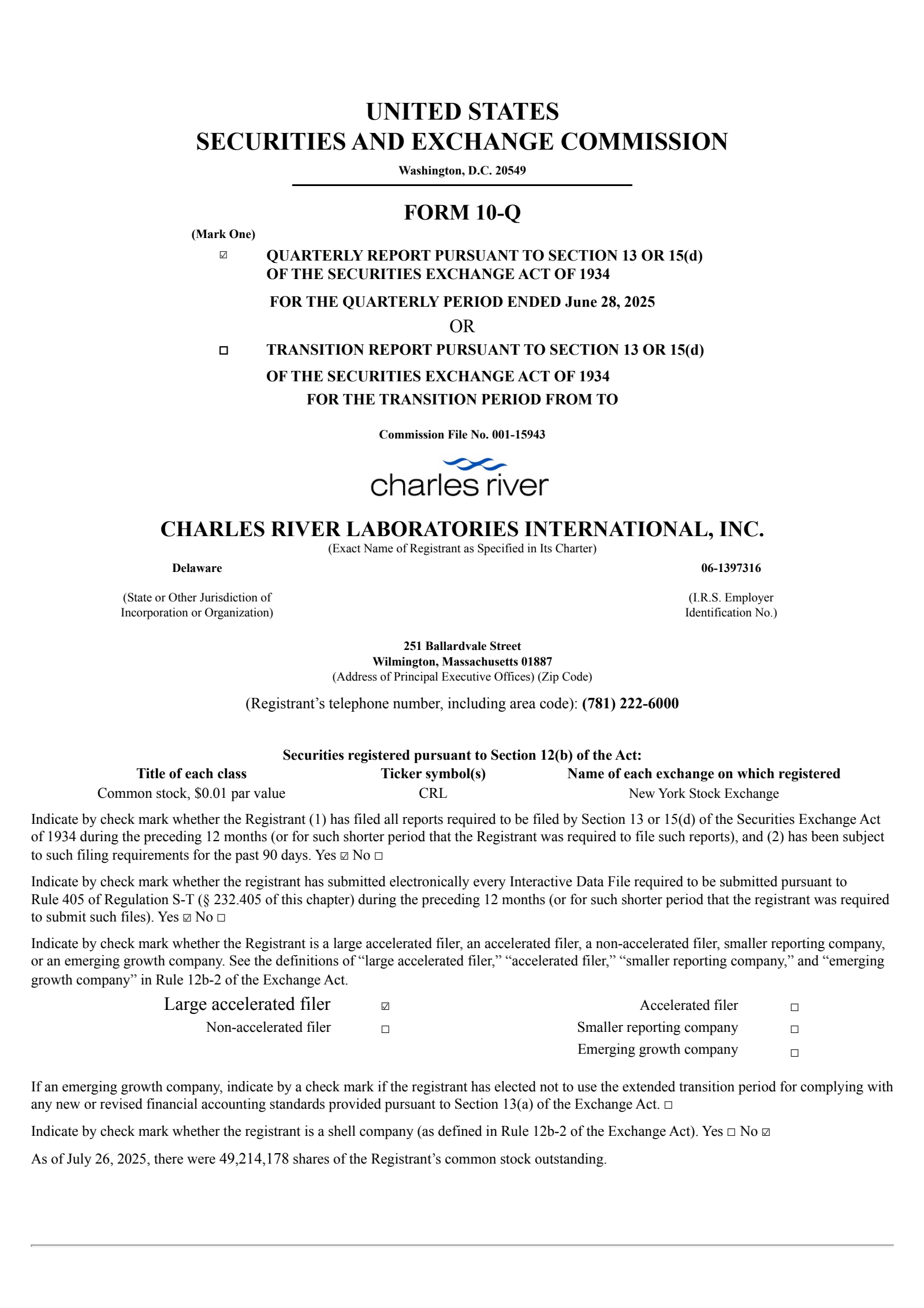 Charles River Laboratories International's Q2 2025 Quarterly report