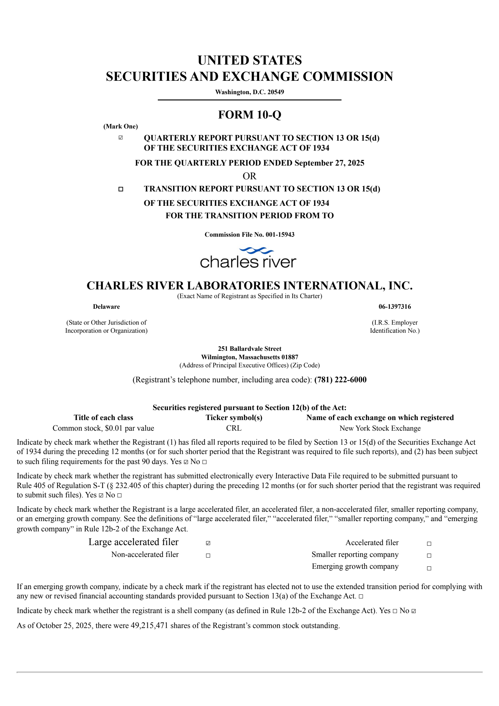 Charles River Laboratories International's Q3 2025 Quarterly Report