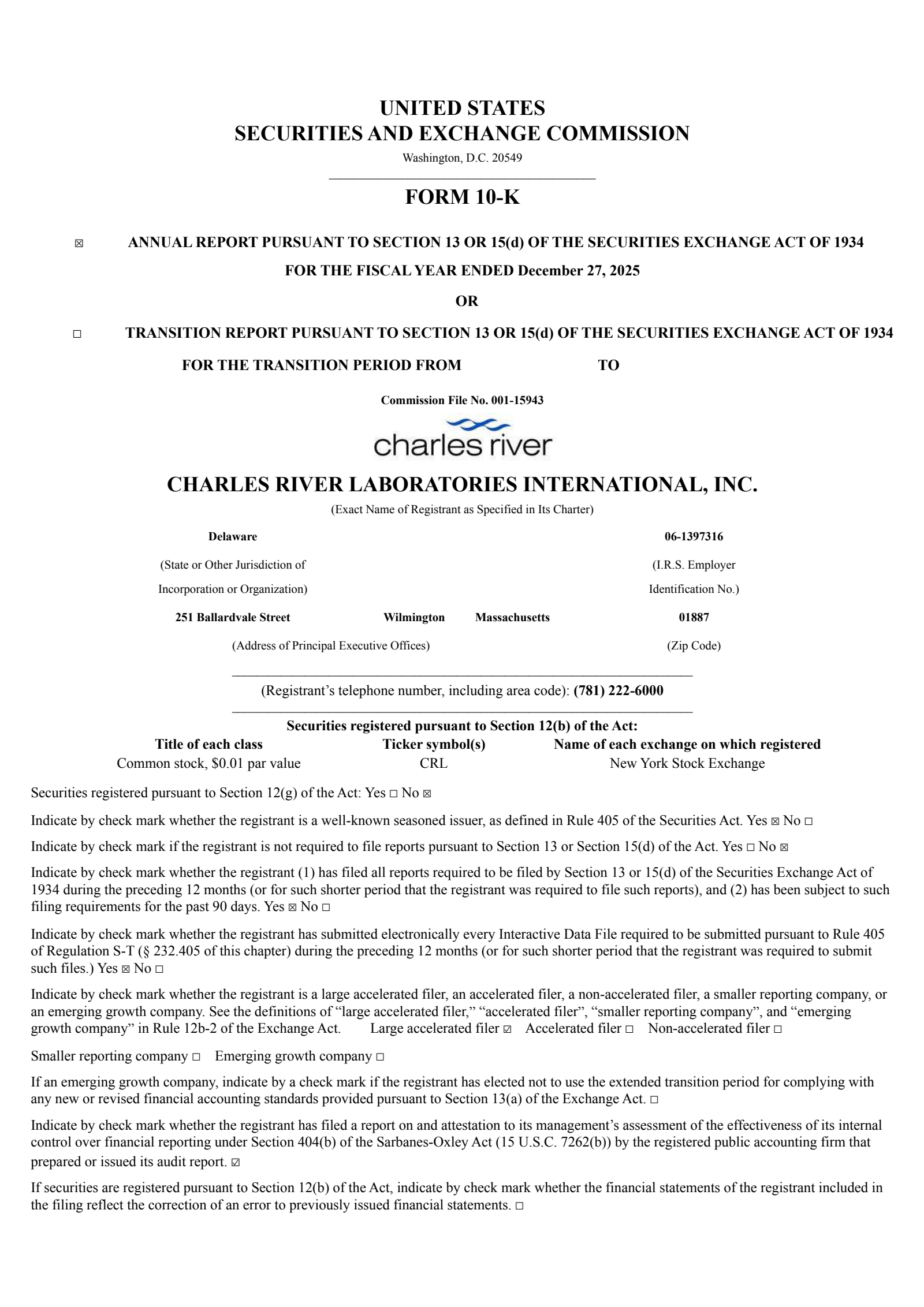 Charles River Laboratories International's Q4 2025 Annual report