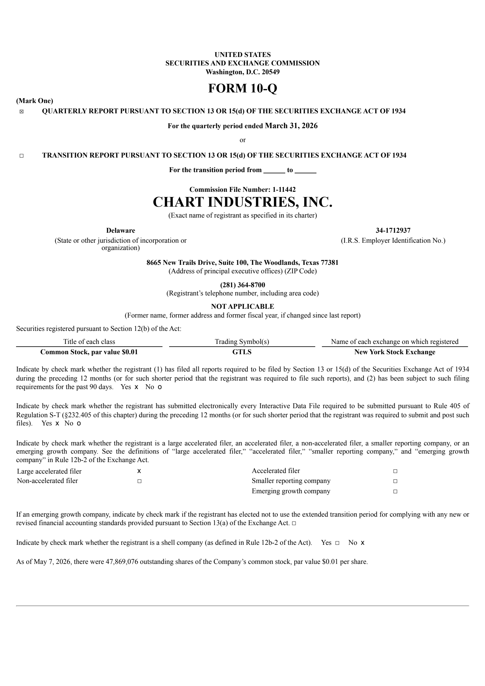 GTLS Q1 2026 Earnings Report on 5/11/2026