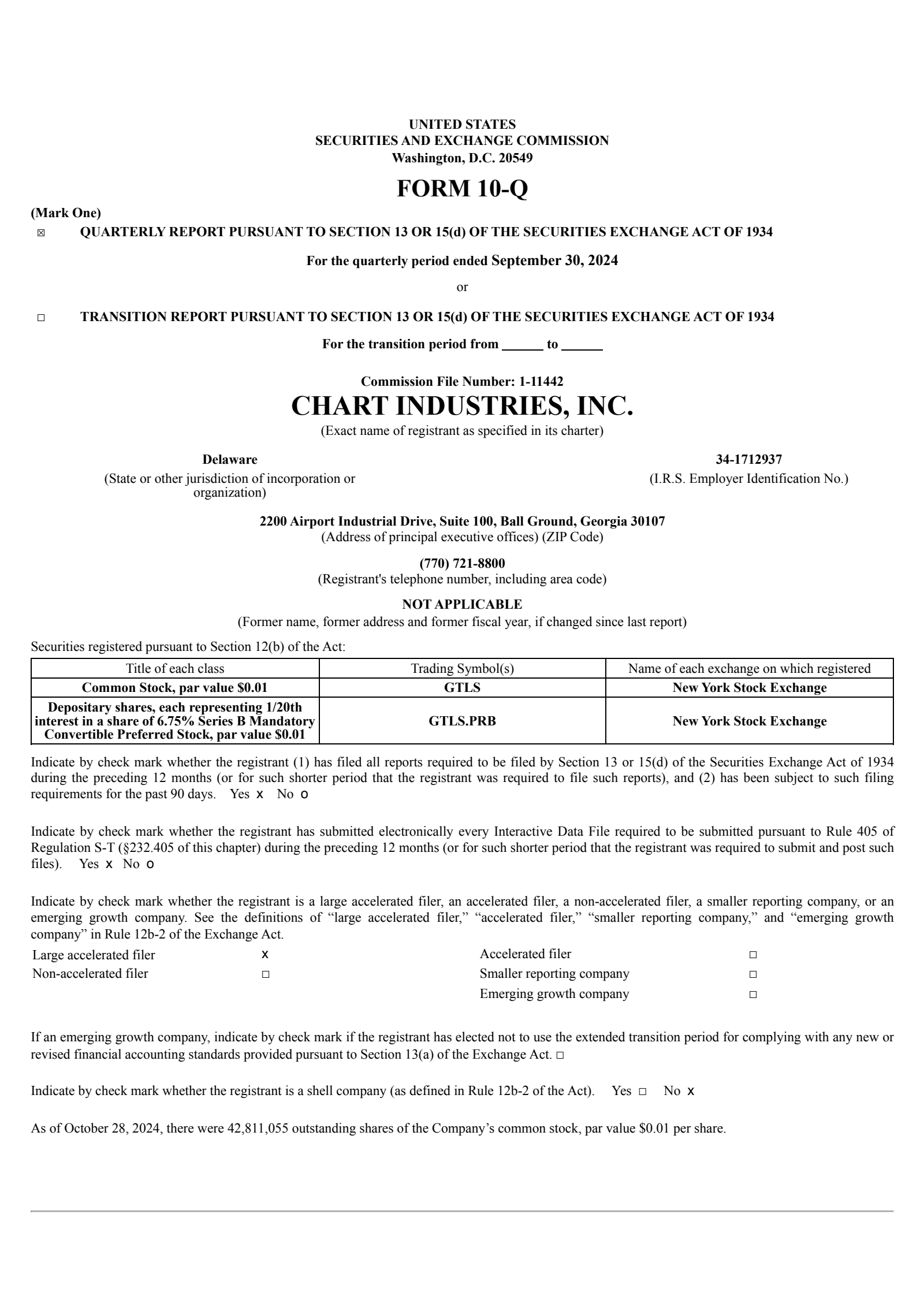 Chart Industries' Q3 2024 Quarterly report