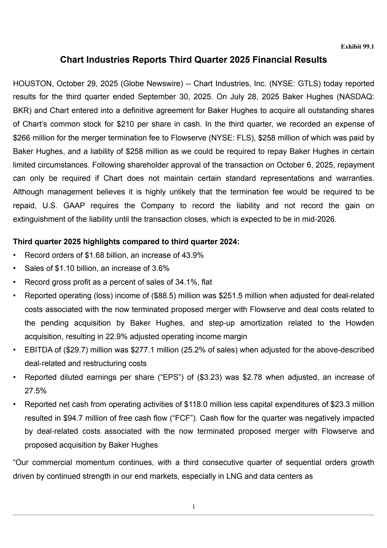 Chart Industries' Q3 2025 Earnings Release