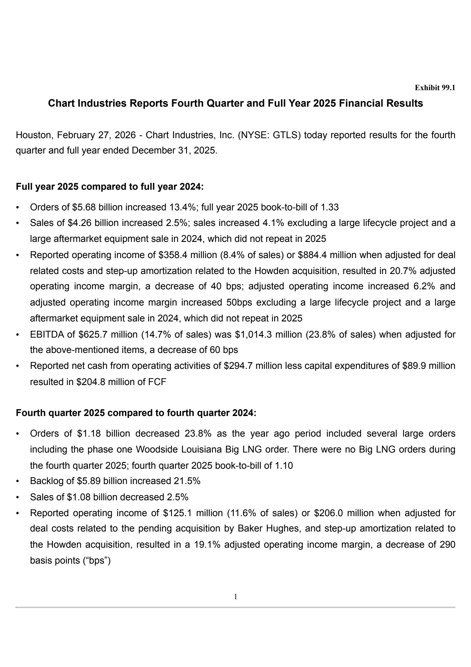 Chart Industries' Q4 2025 Press Release