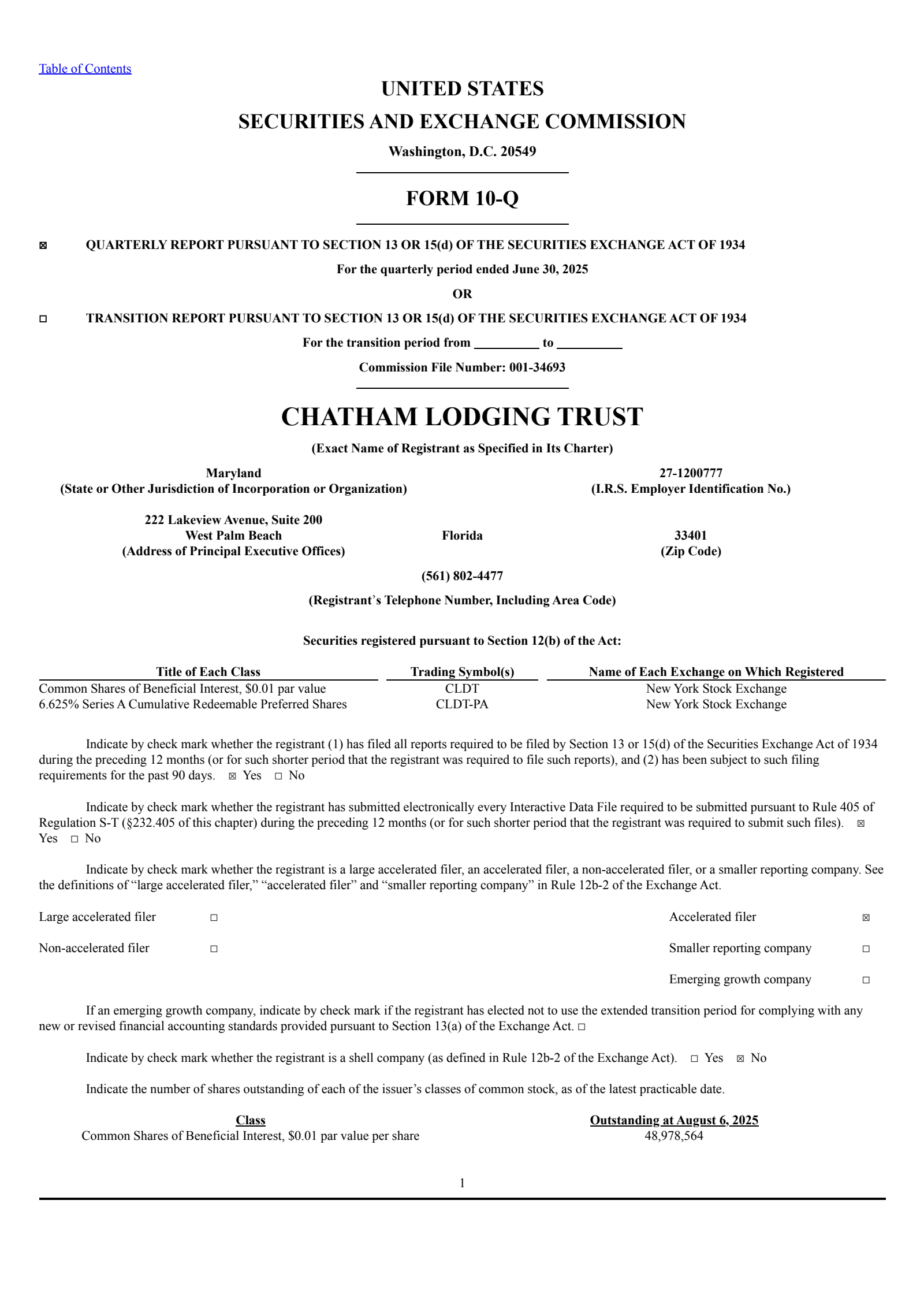 Chatham Lodging Trust's Q2 2025 Quarterly report
