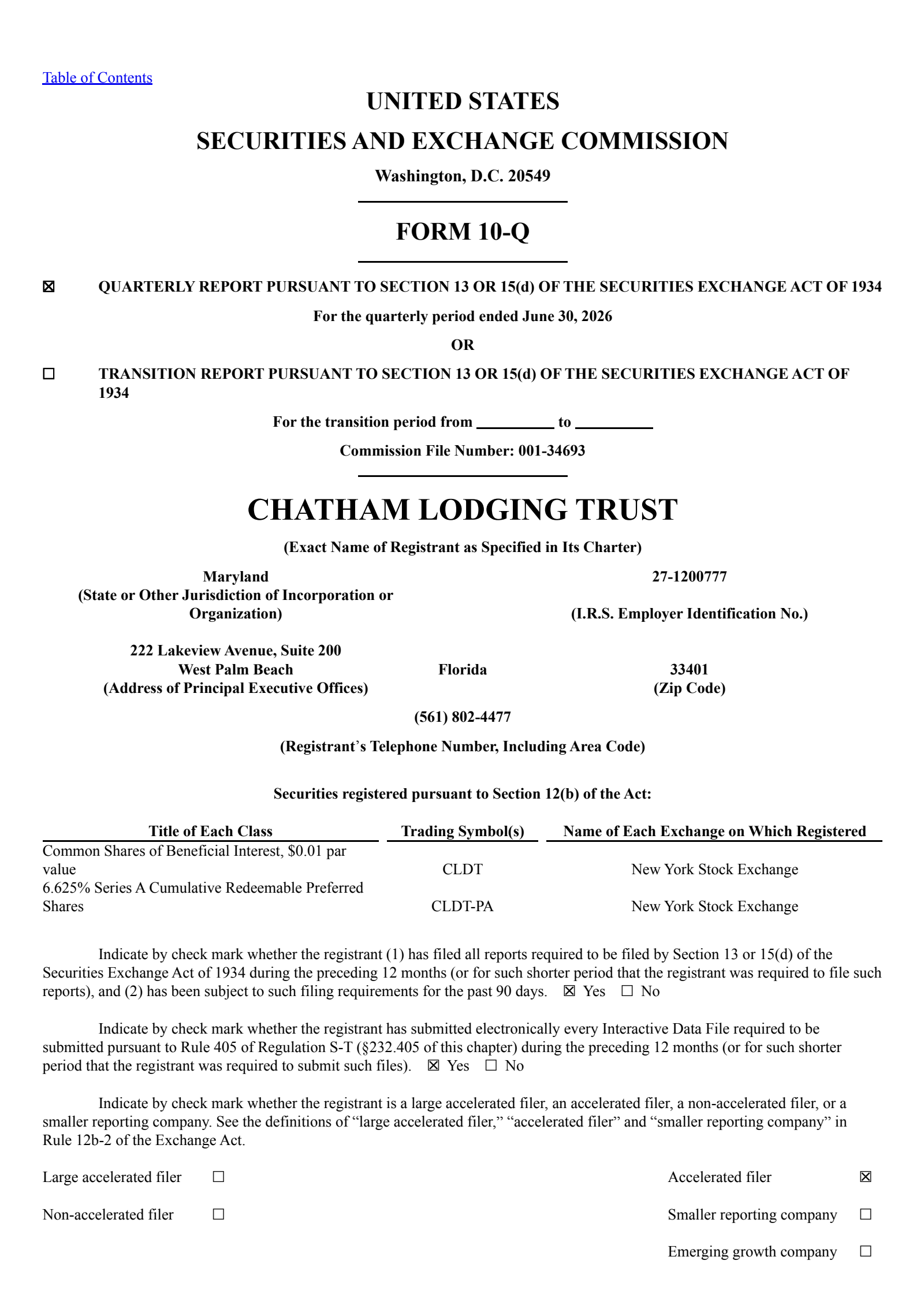 Chatham Lodging Trust's Q2 2026 Quarterly report