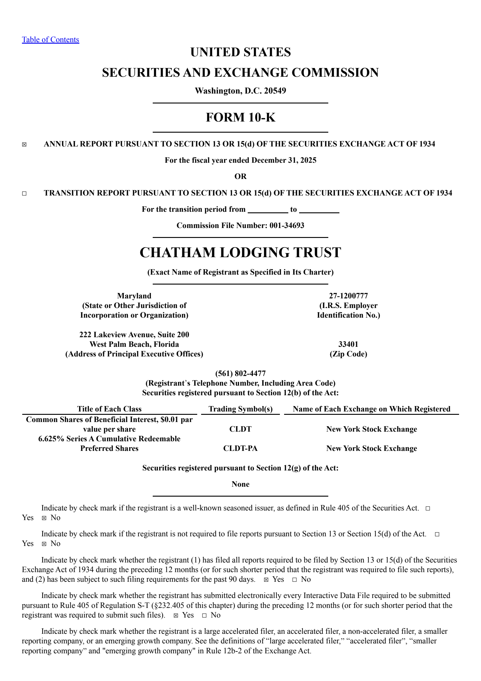 Chatham Lodging Trust's Q4 2025 Annual report