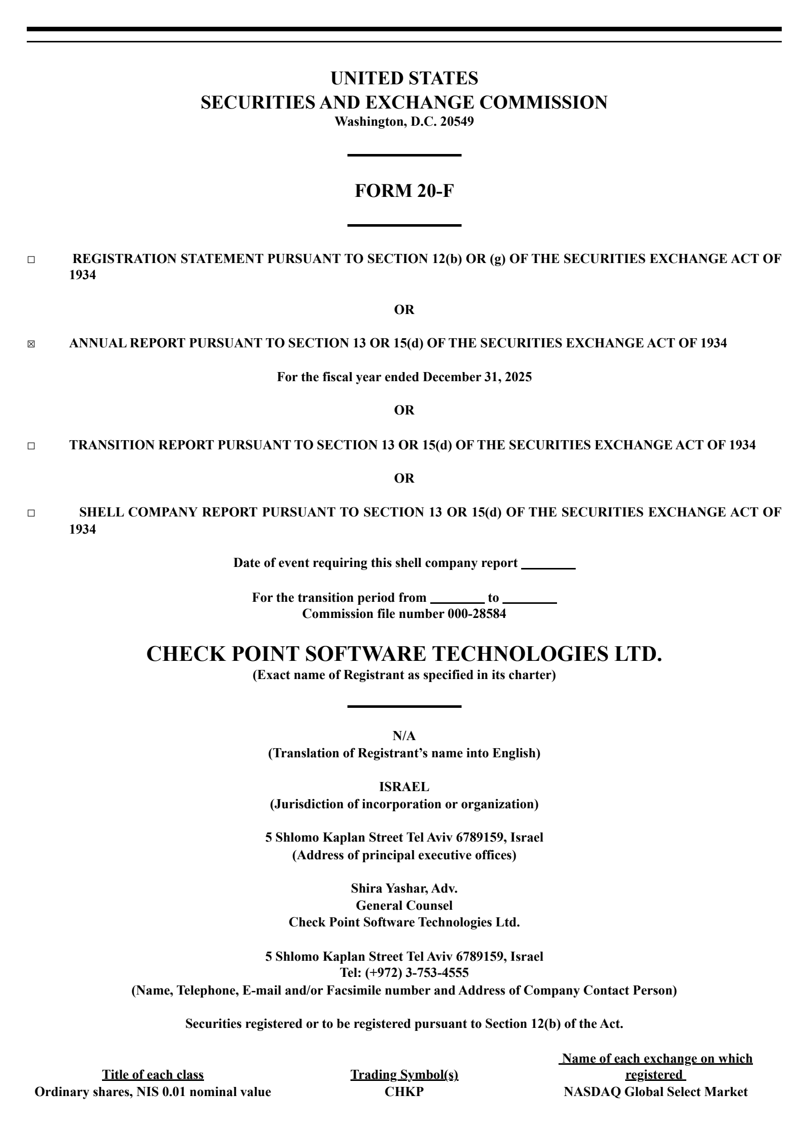 Check Point Software Technologies' Q4 2025 Annual report