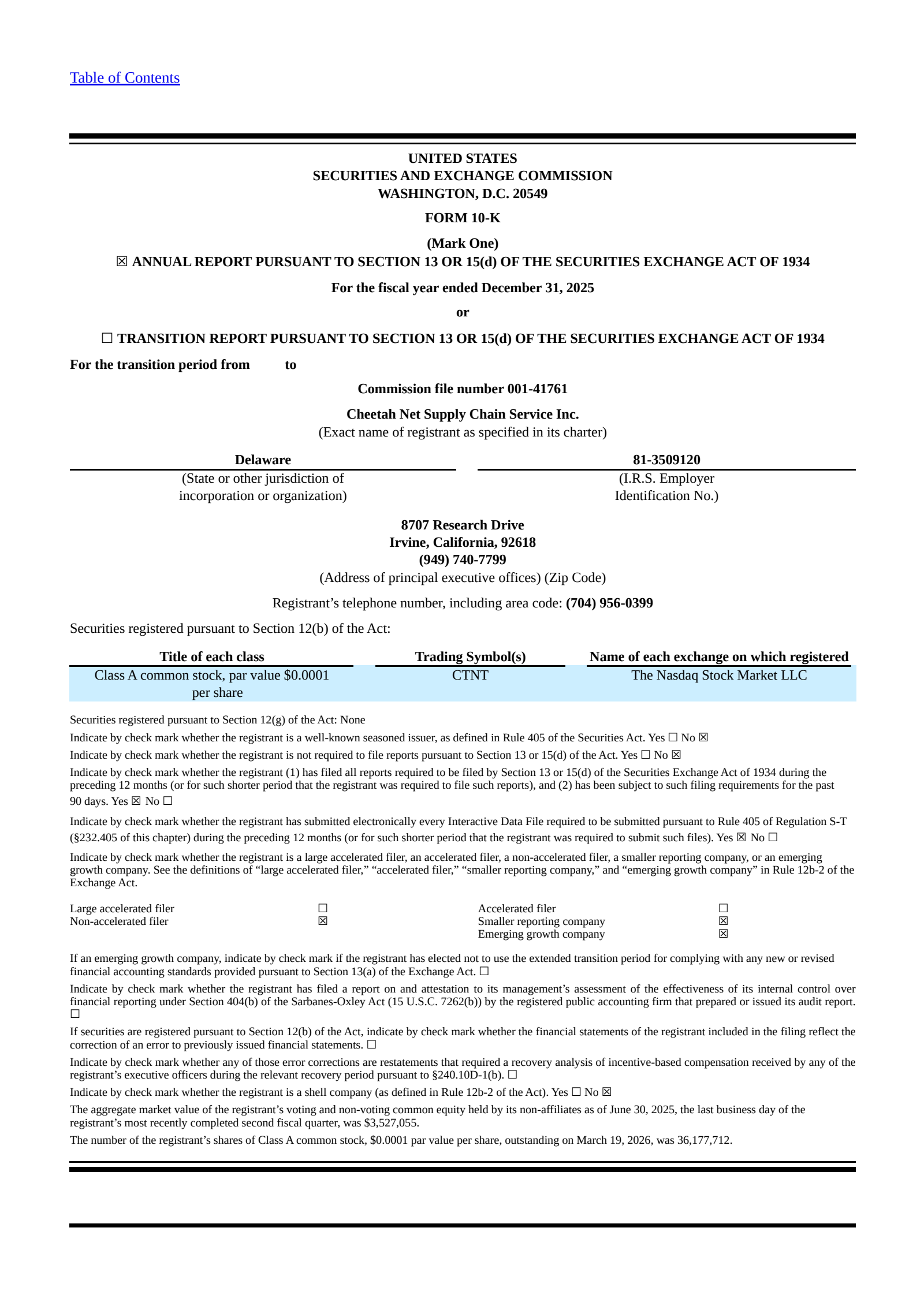 Cheetah Net Supply Chain Service's Q4 2025 Annual report