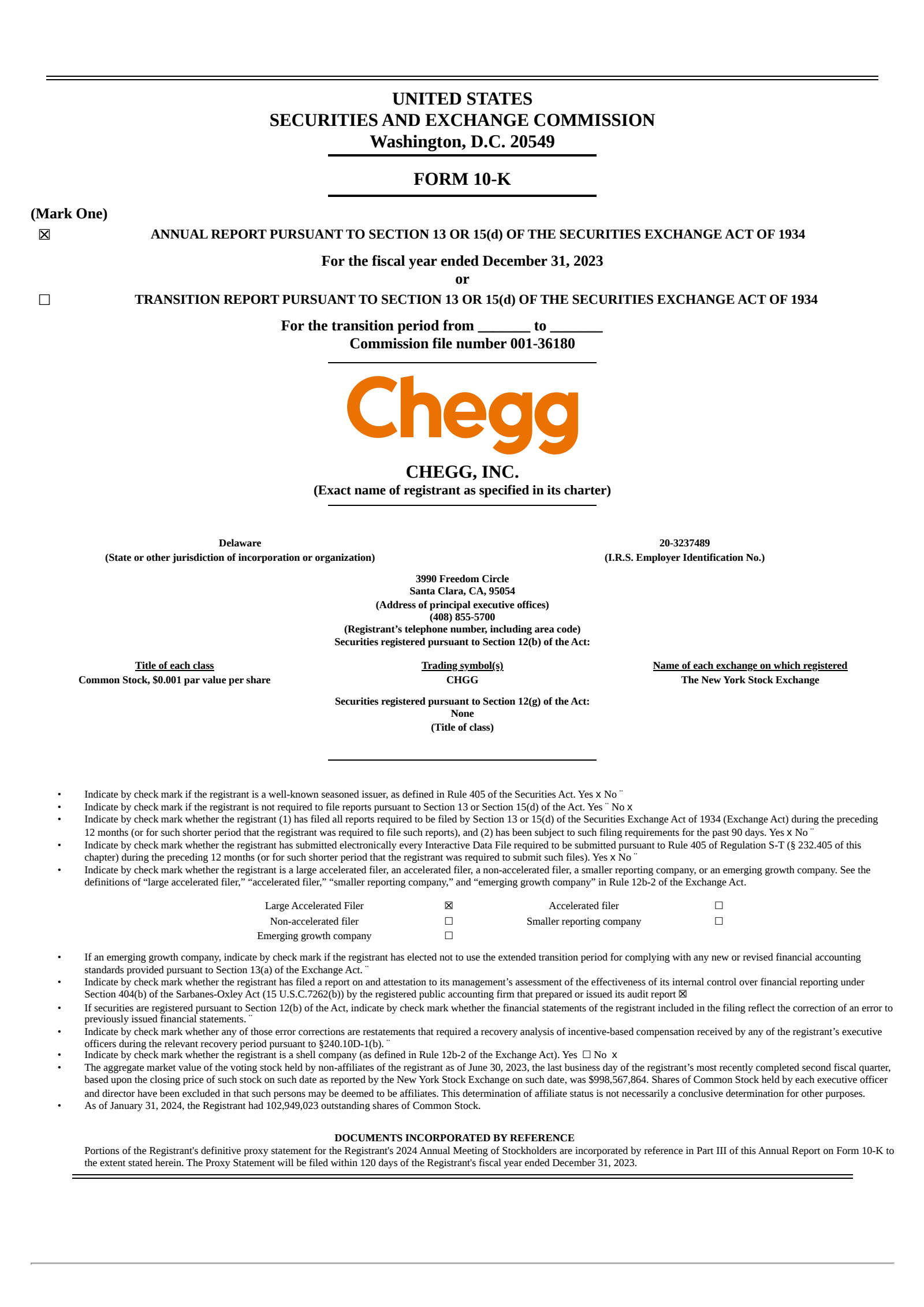 CHGG Q4 2023 Earnings Report on 2/5/2024