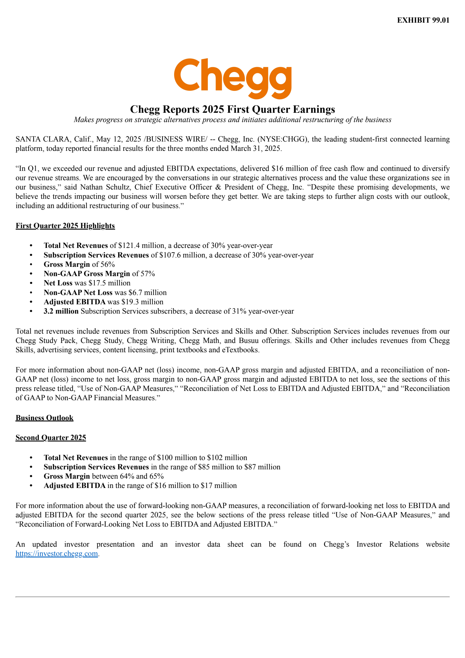 Chegg's Q1 2025 Earnings Release